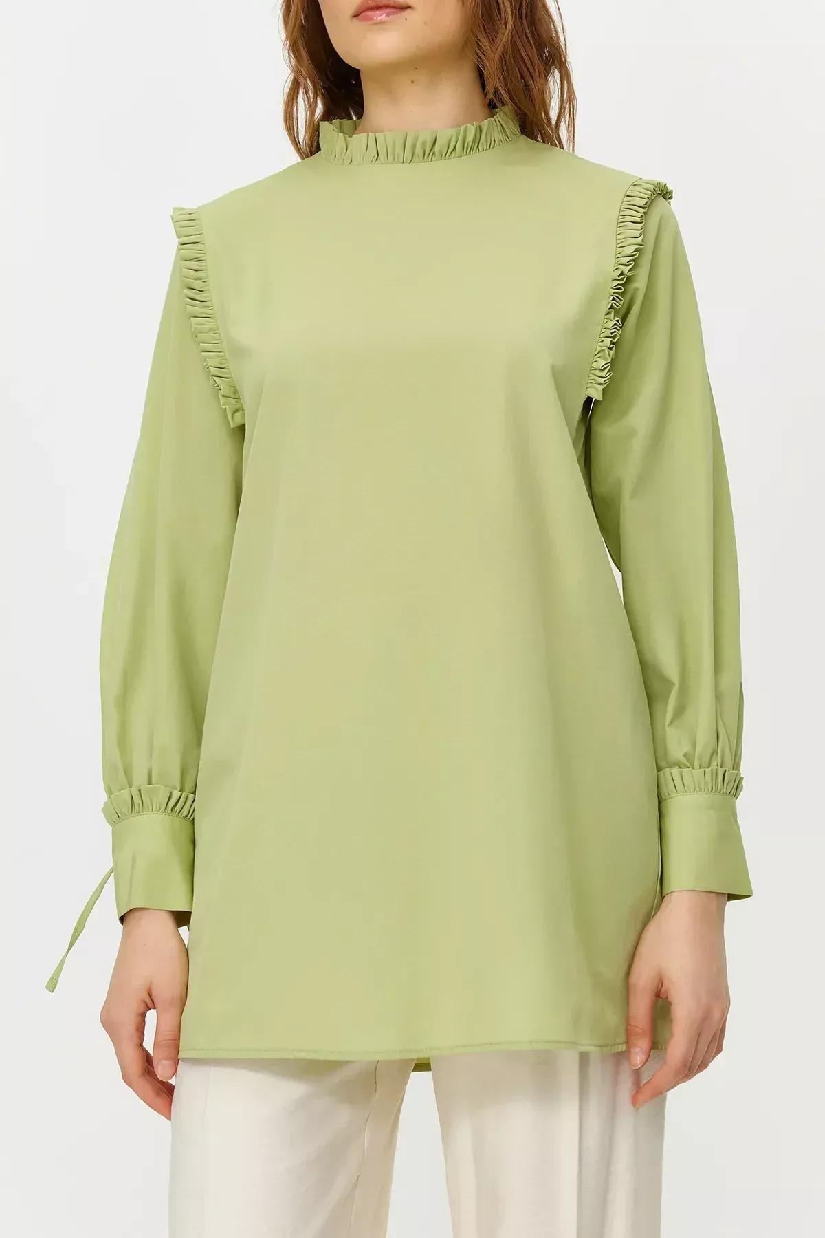 Green Ruffle Woven Cotton Tunic, Green, large image number 4