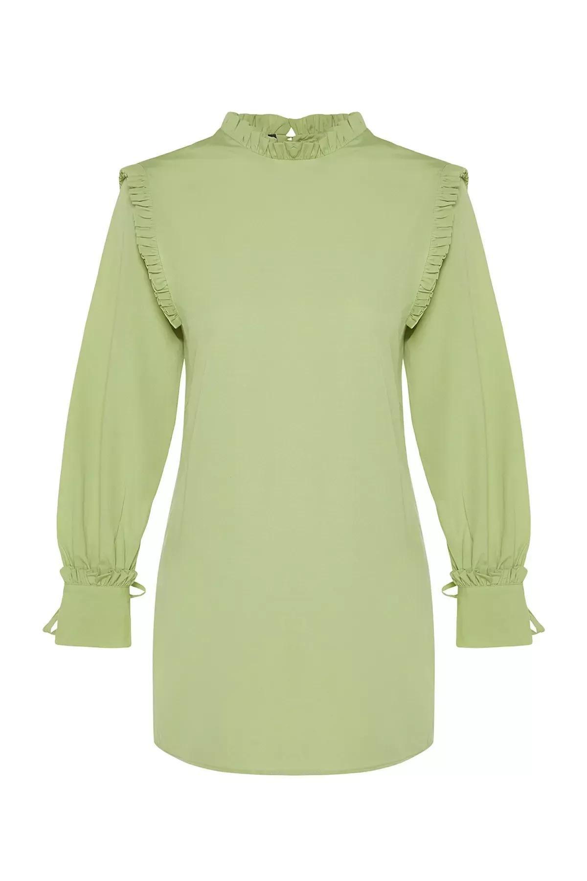 Green Ruffle Woven Cotton Tunic, Green, large image number 5
