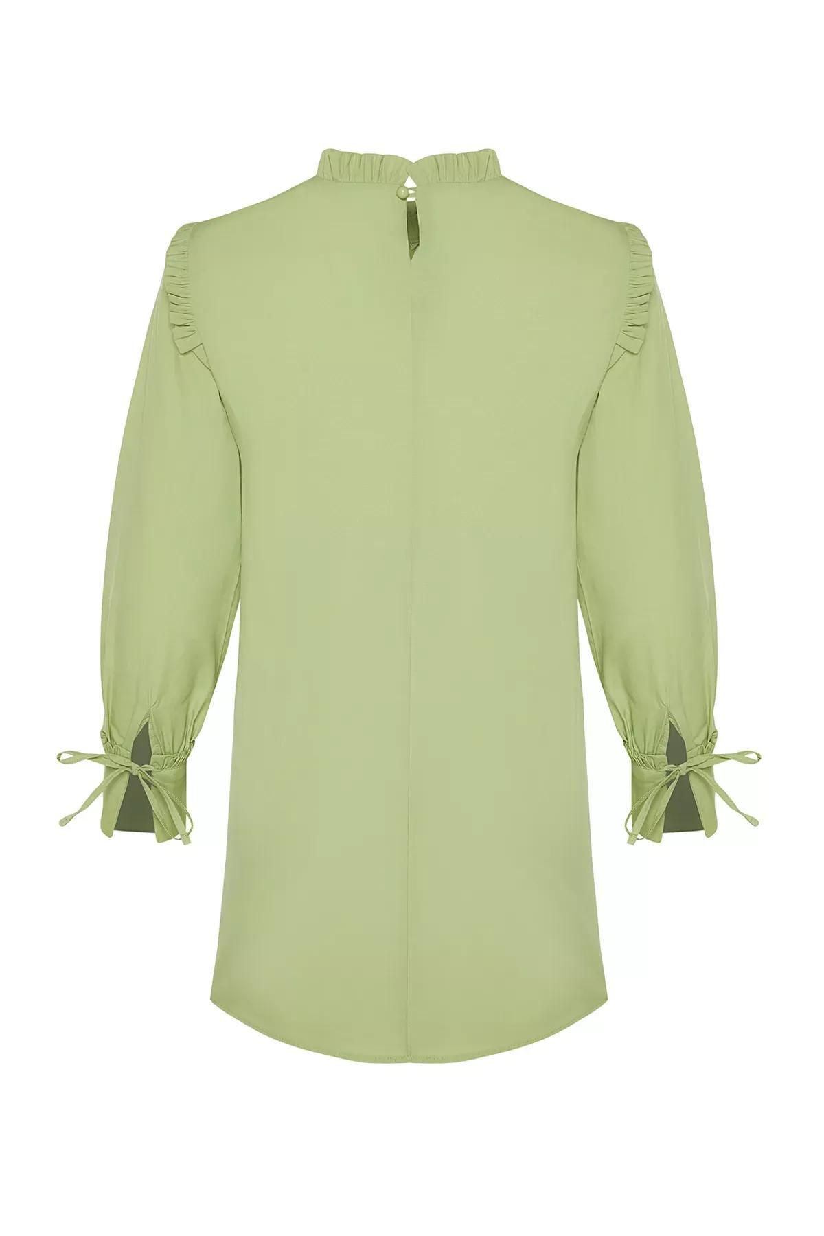 Green Ruffle Woven Cotton Tunic, Green, large image number 6