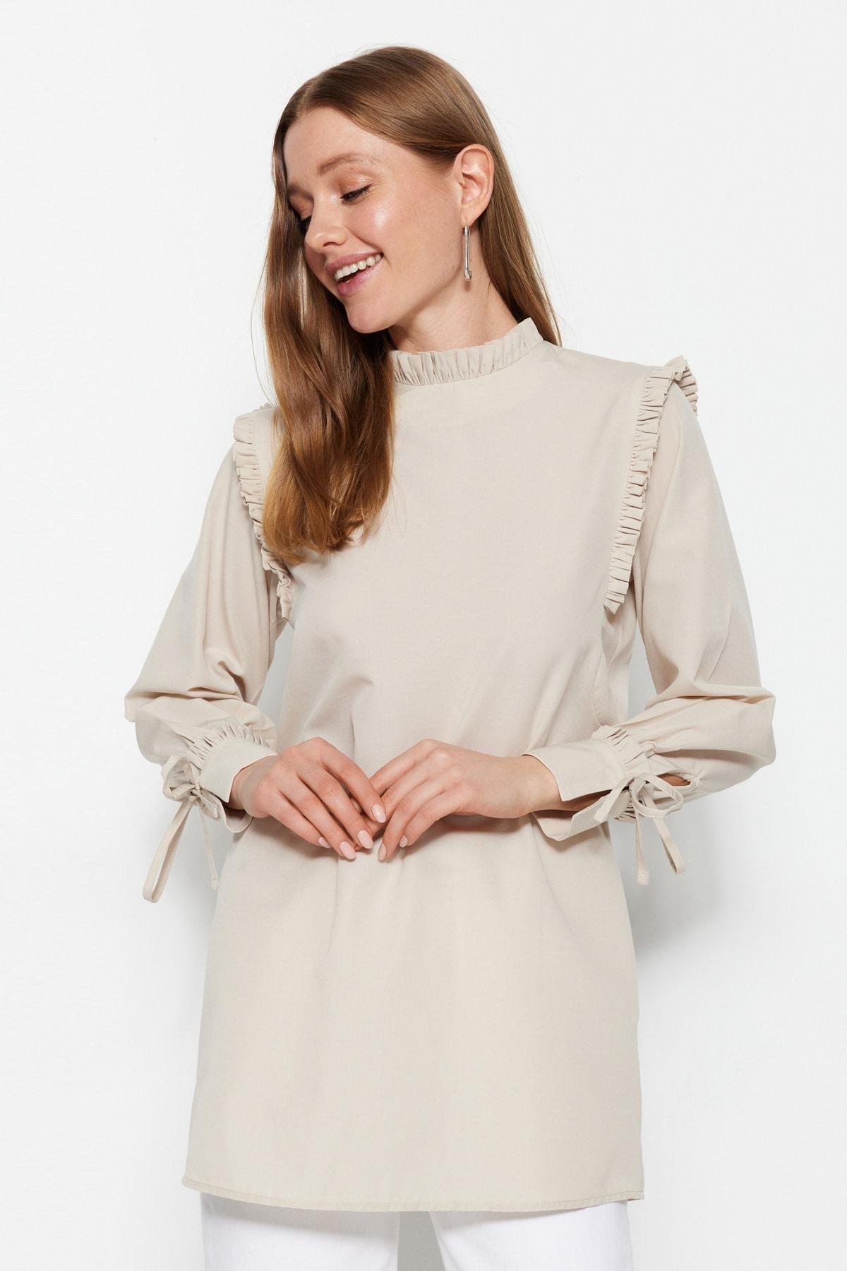 Beige Puffed Sleeve Tunic, , medium
