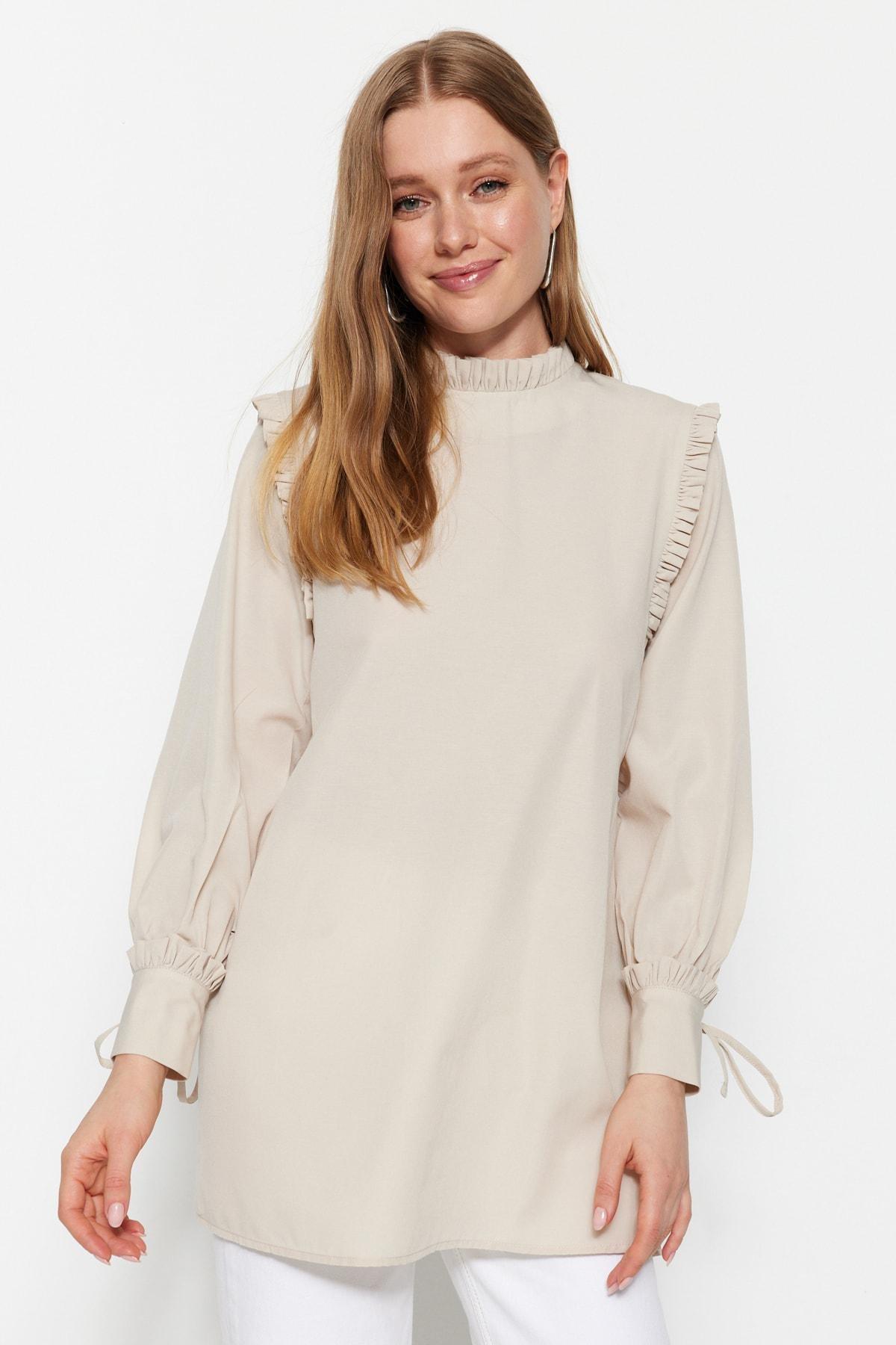 Beige Puffed Sleeve Tunic, , large image number 1