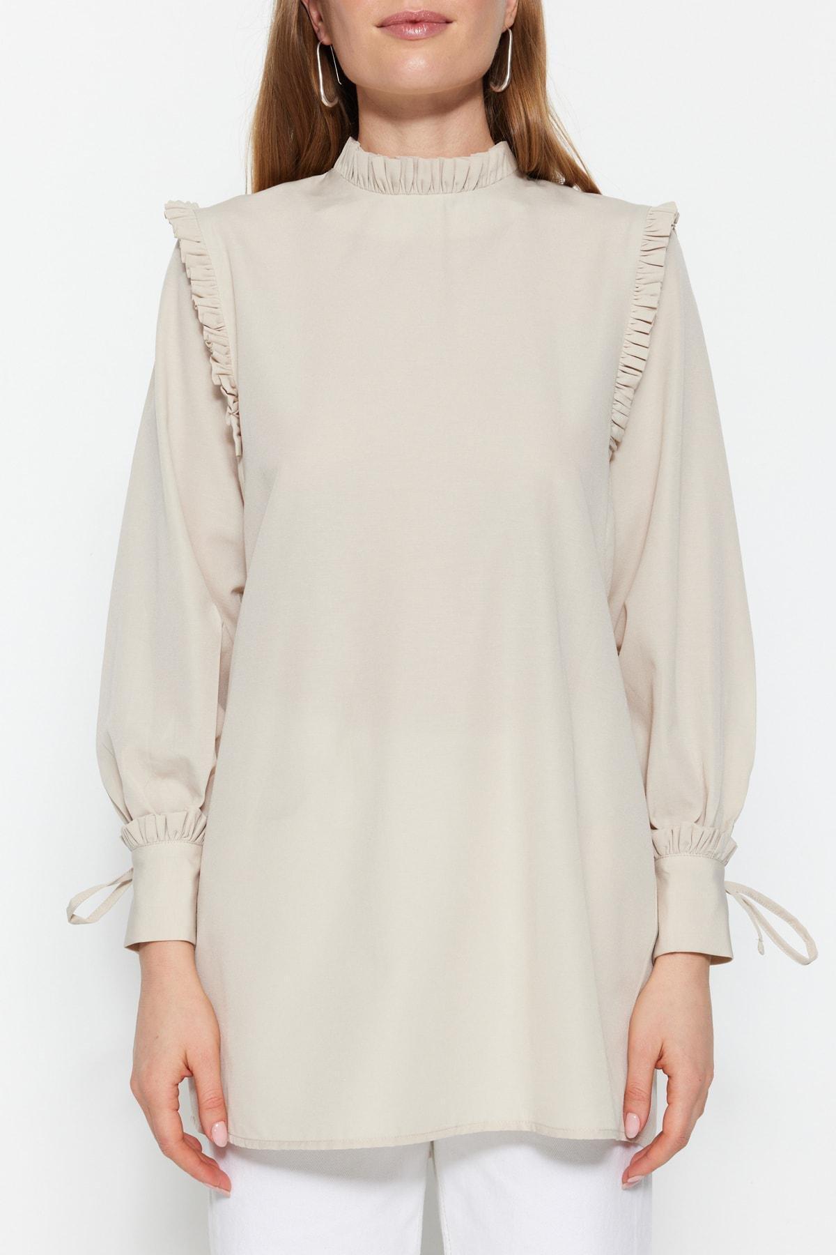 Beige Puffed Sleeve Tunic, , large image number 2