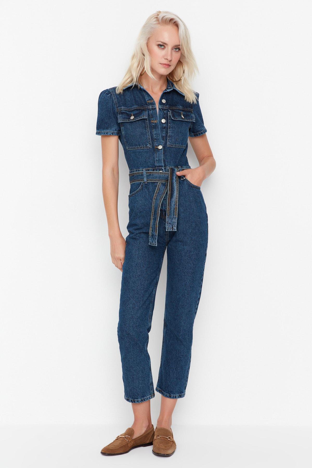 Blue Lapel Collar Jumpsuit, , large image number 0