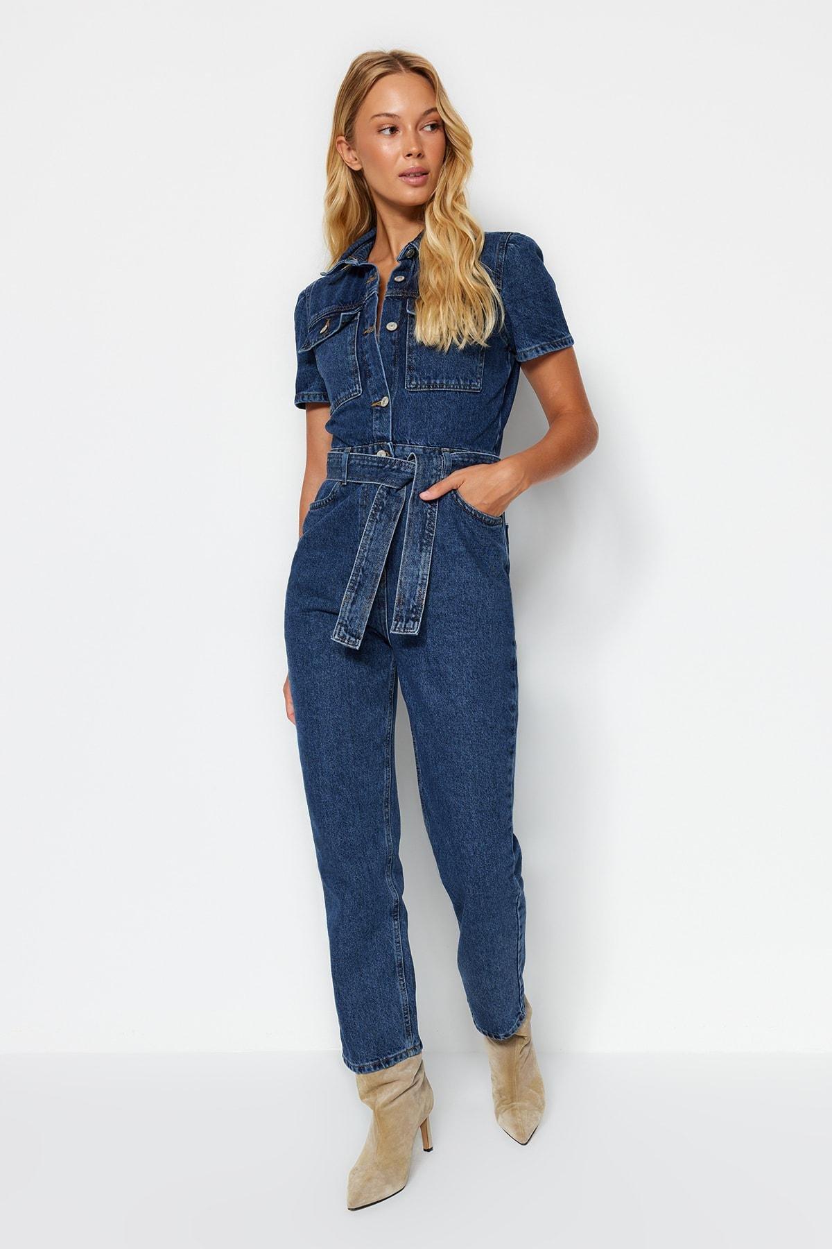Blue Lapel Collar Jumpsuit, , large image number 1