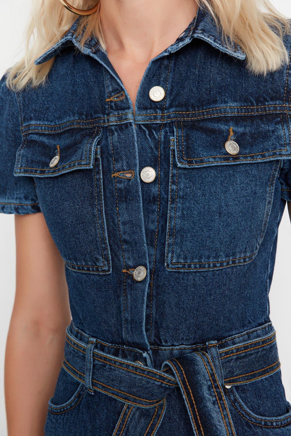 Blue Lapel Collar Jumpsuit, , large image number 2