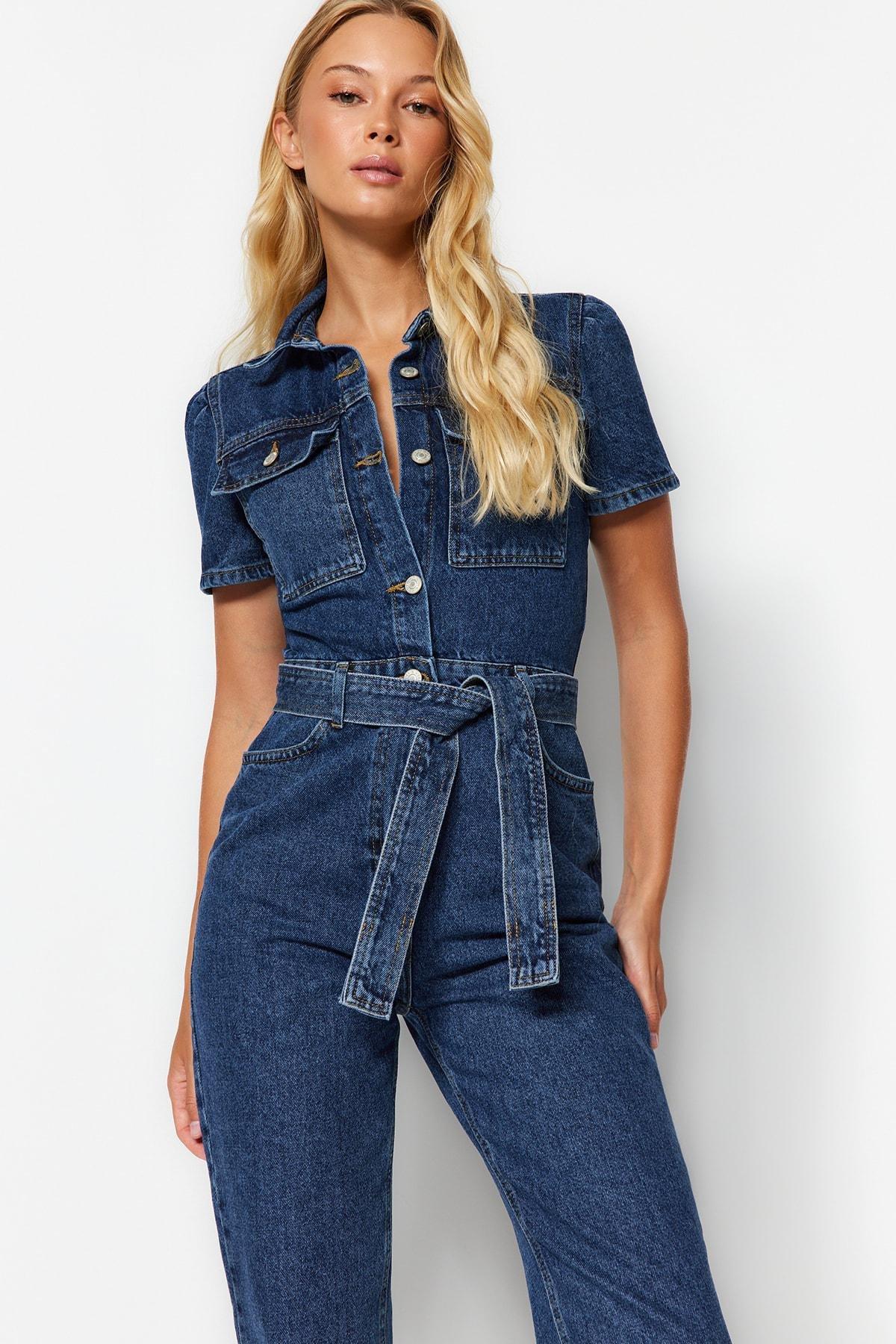 Blue Lapel Collar Jumpsuit, , large image number 3