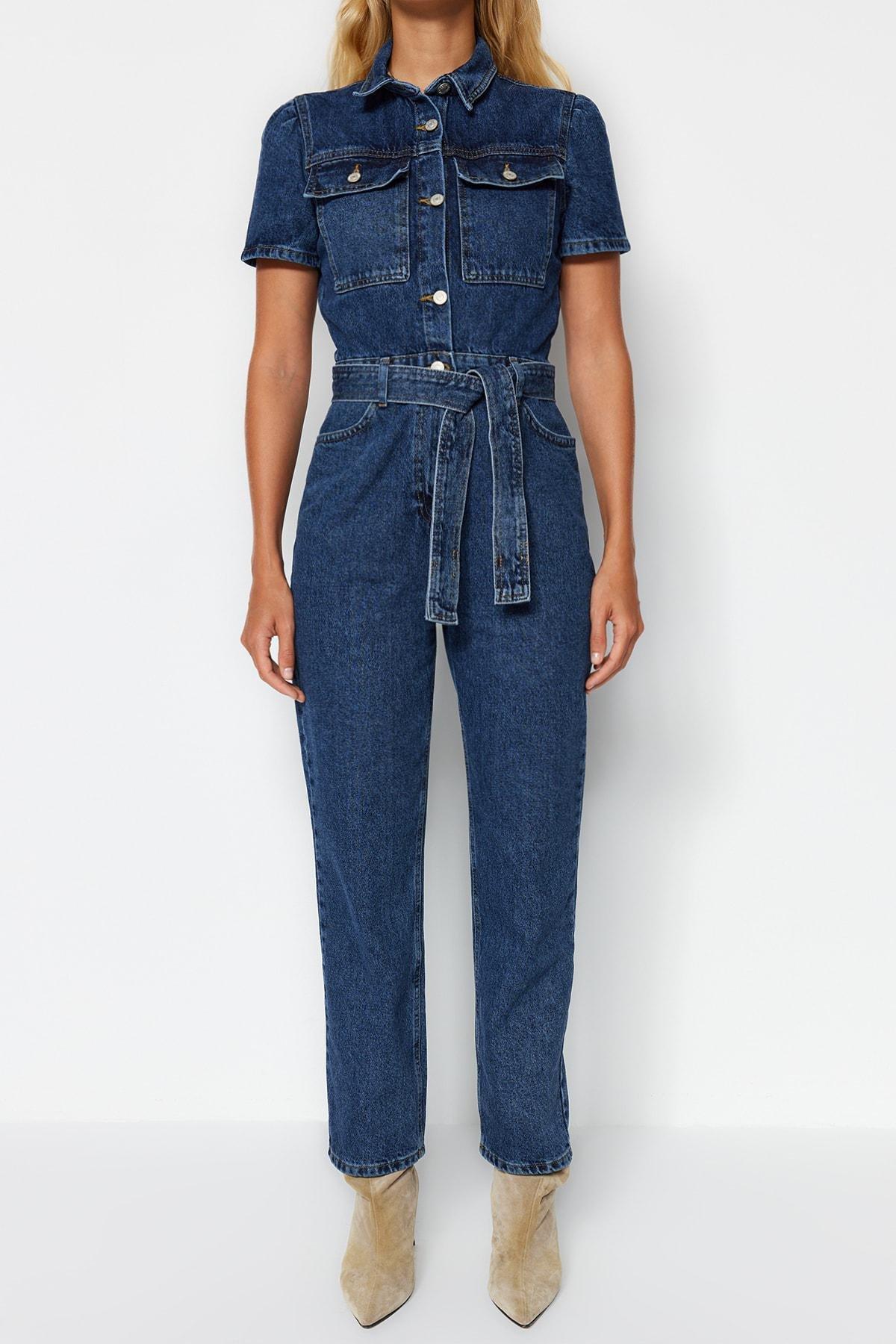 Blue Lapel Collar Jumpsuit, , large image number 5