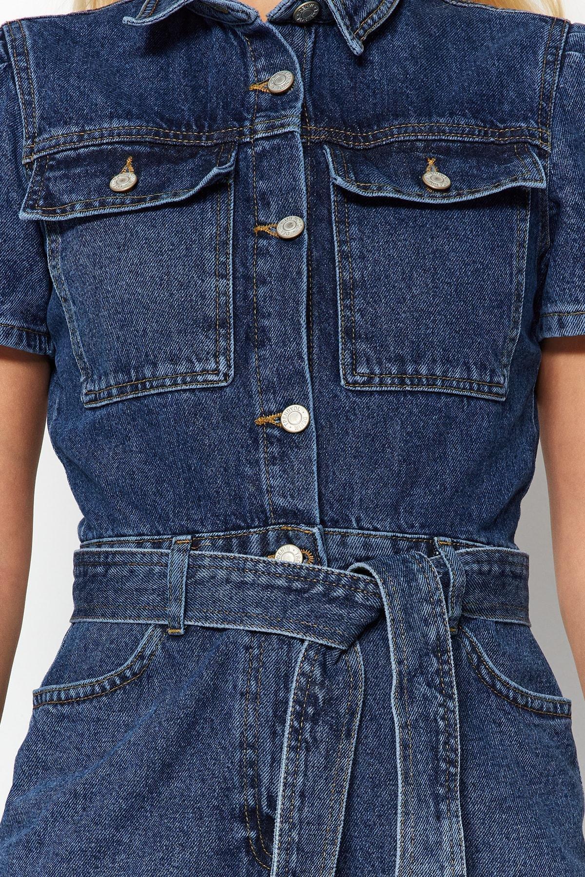 Blue Lapel Collar Jumpsuit, , large image number 6