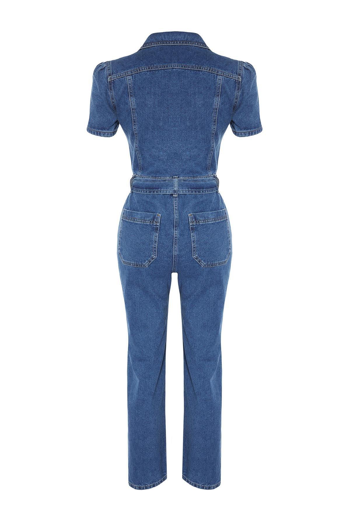 Blue Lapel Collar Jumpsuit, , large image number 8