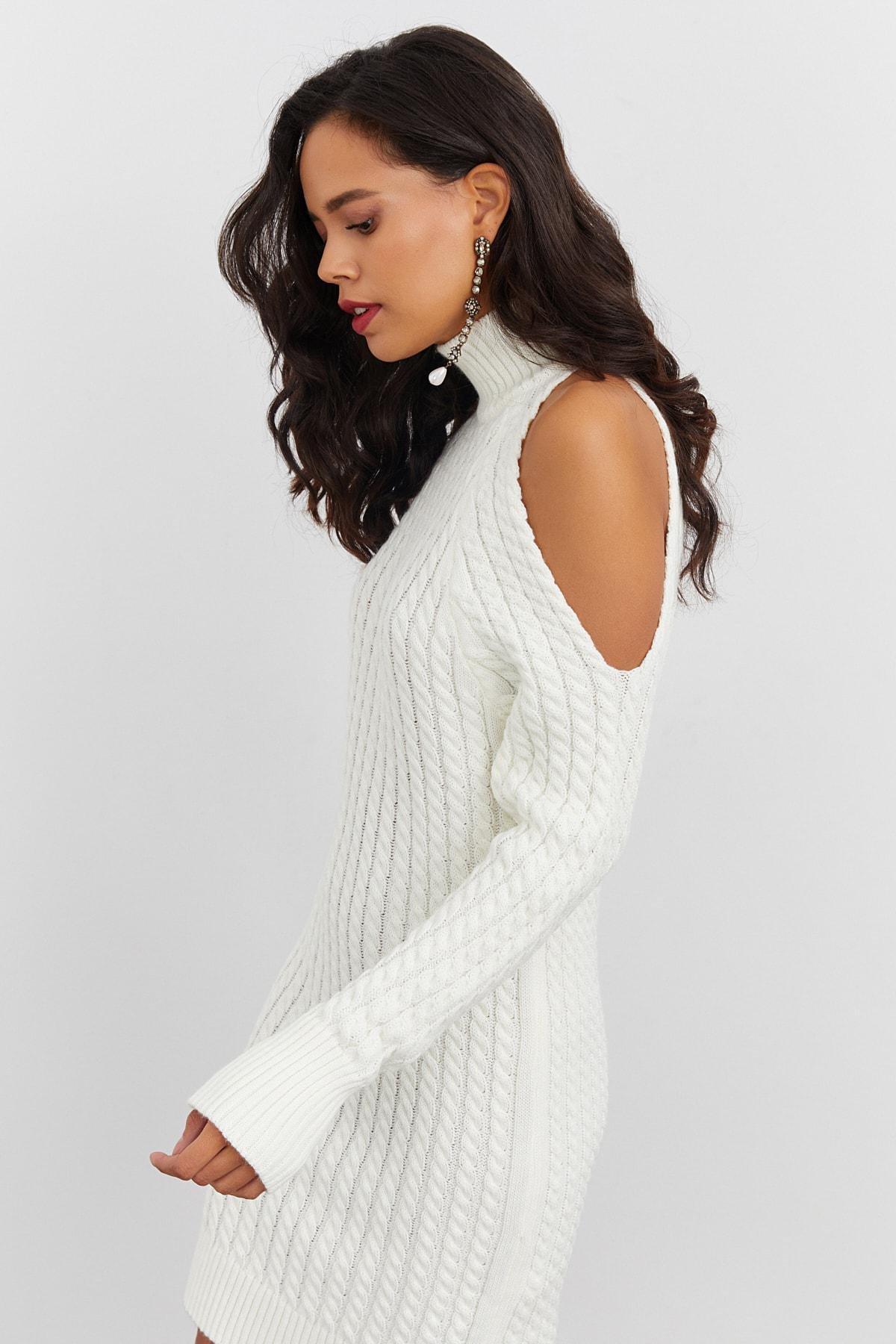 White Turtleneck A-Line Dress, C101_205, large image number 1