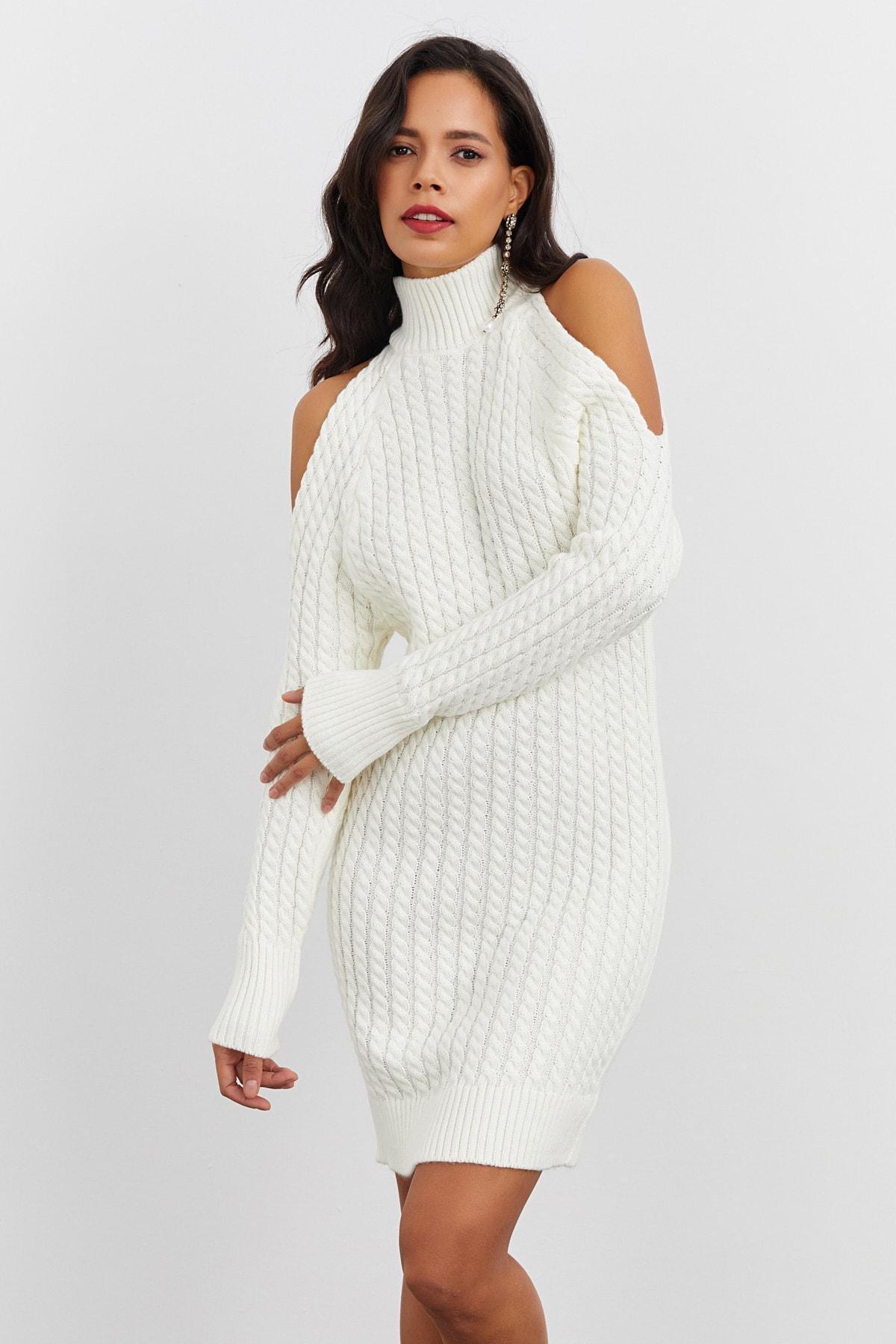White Turtleneck A-Line Dress, C101_205, large image number 3