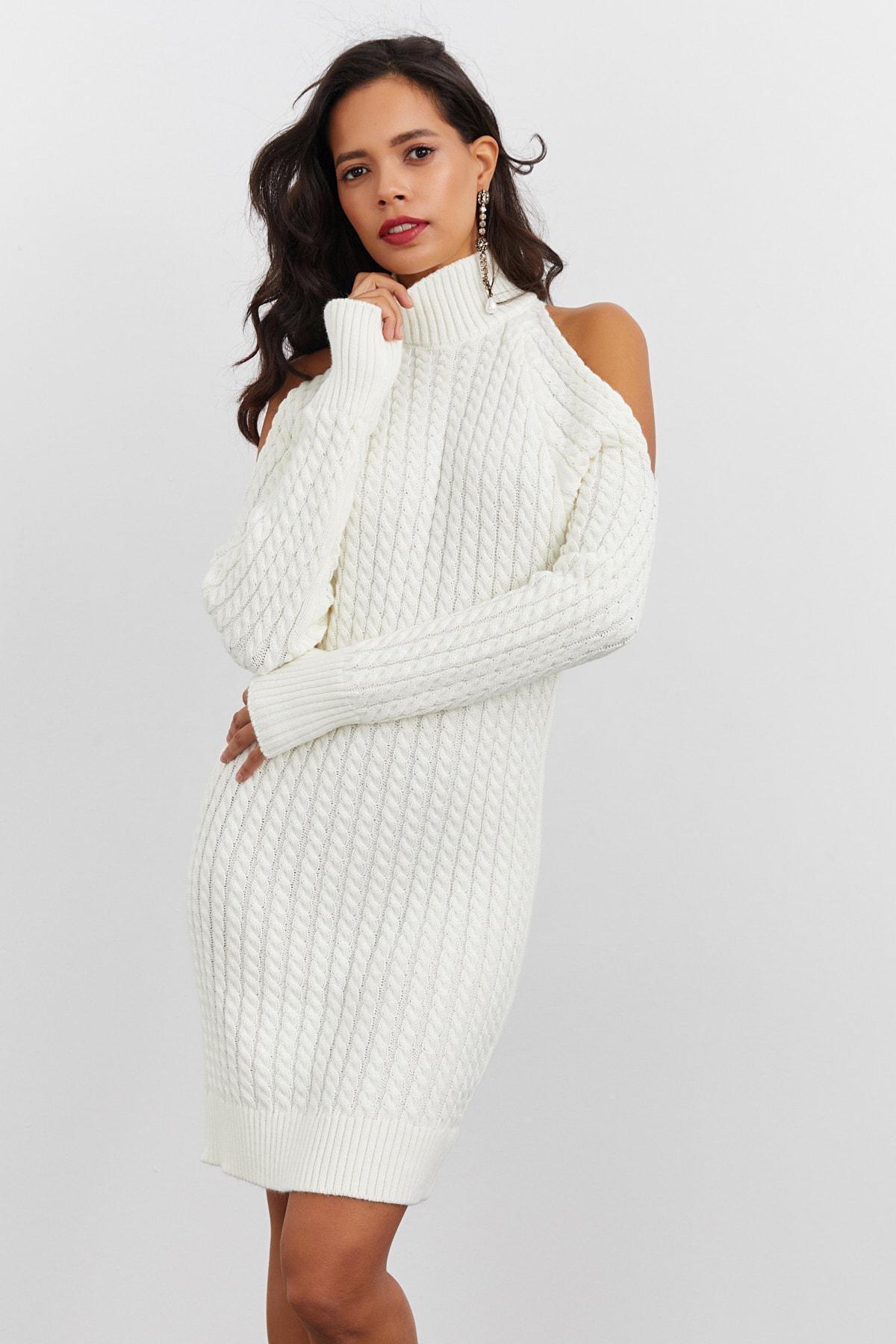 White Turtleneck A-Line Dress, C101_205, large image number 4