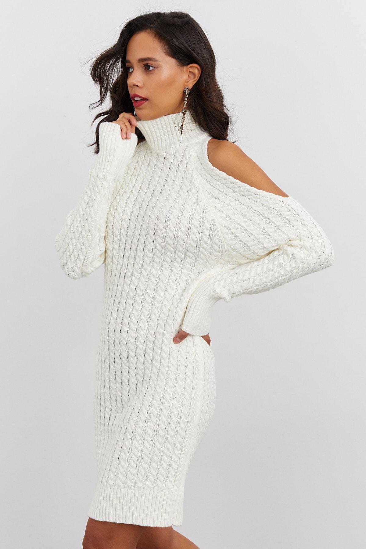 White Turtleneck A-Line Dress, C101_205, large image number 5
