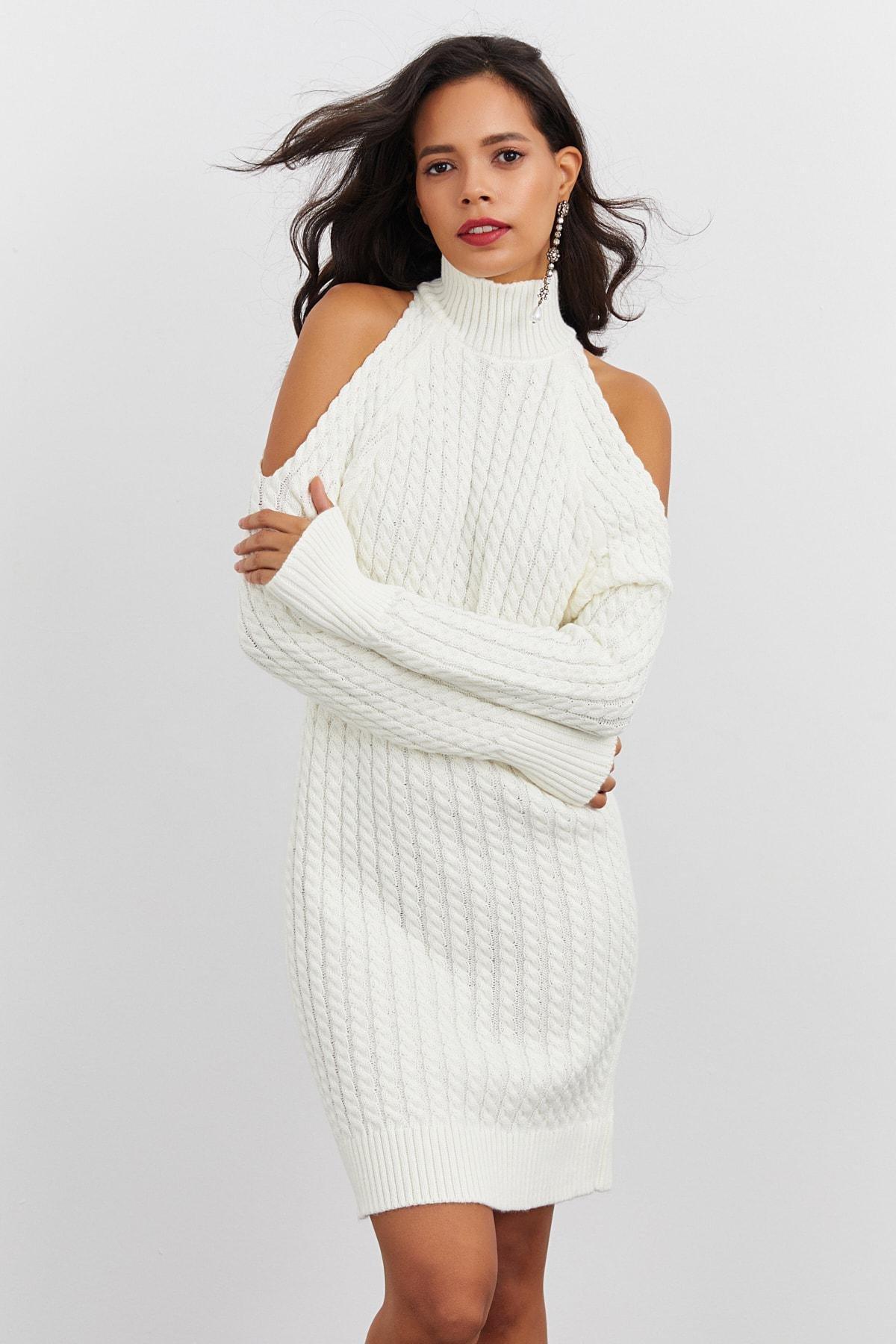 White Turtleneck A-Line Dress, C101_205, large image number 6