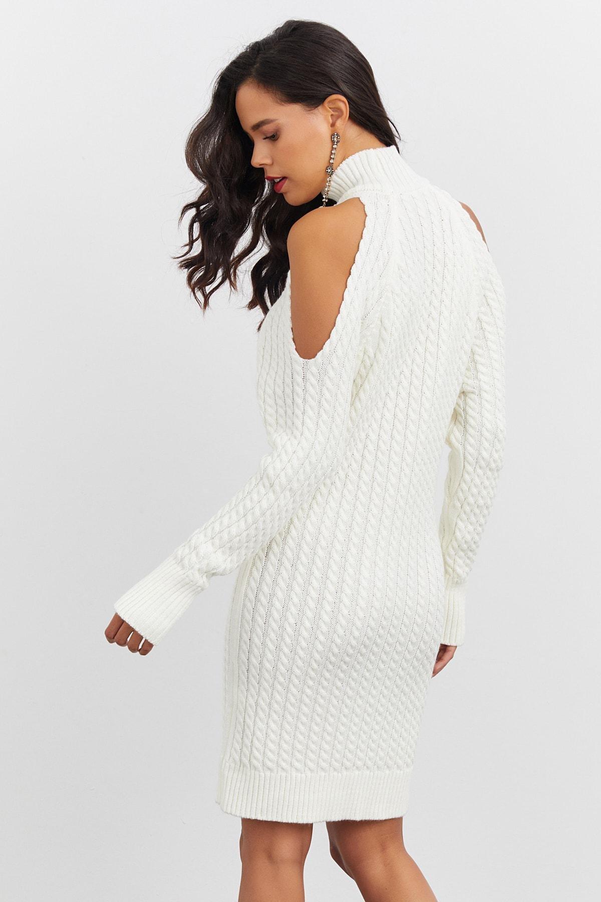 White Turtleneck A-Line Dress, C101_205, large image number 7