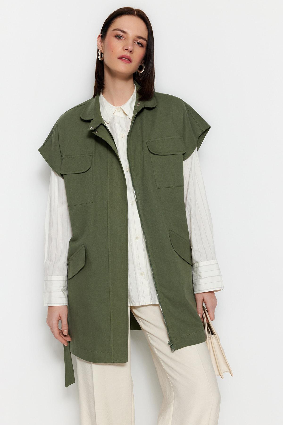 Khaki Shirt Collar Vest, , medium