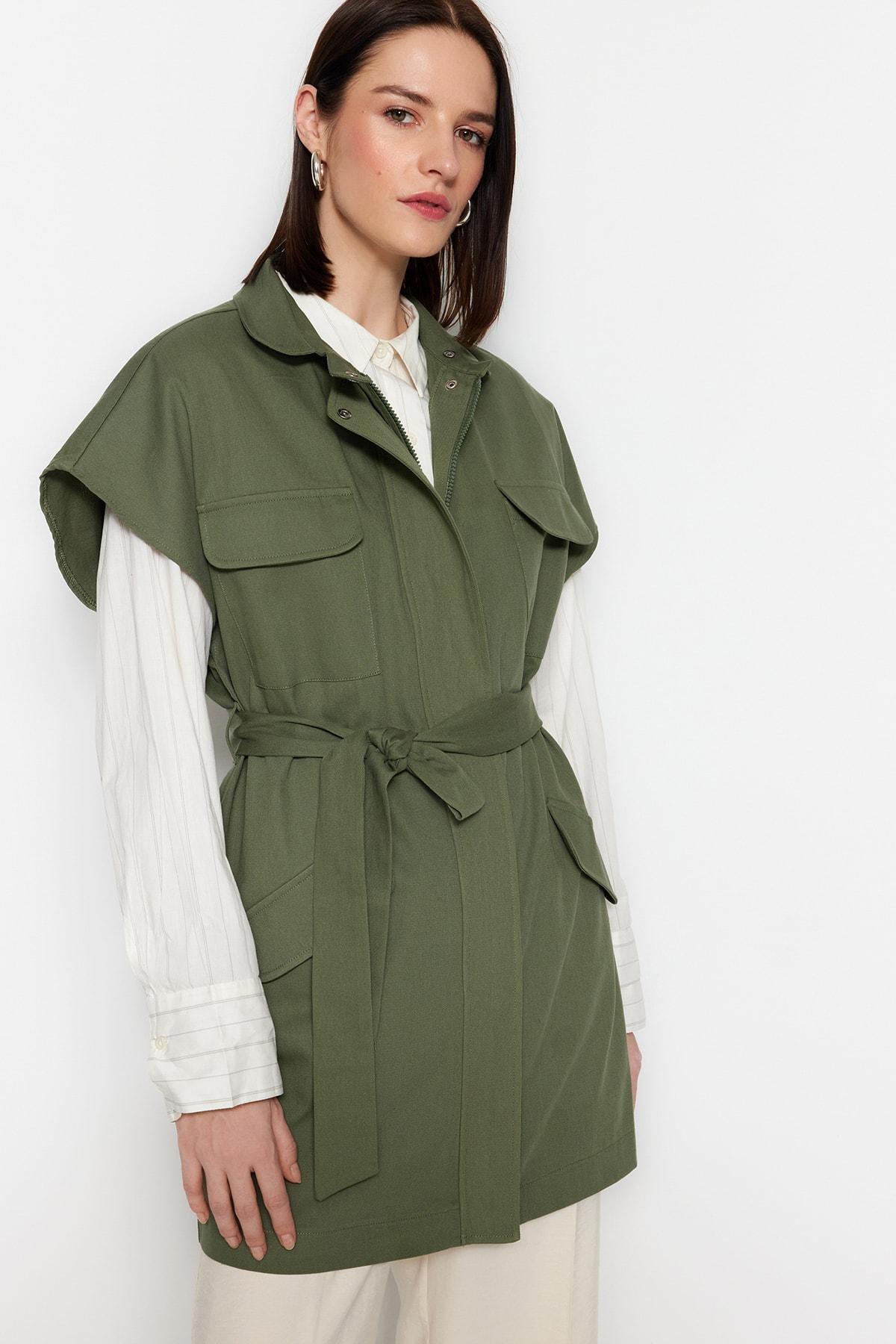 Khaki Shirt Collar Vest, , large image number 1