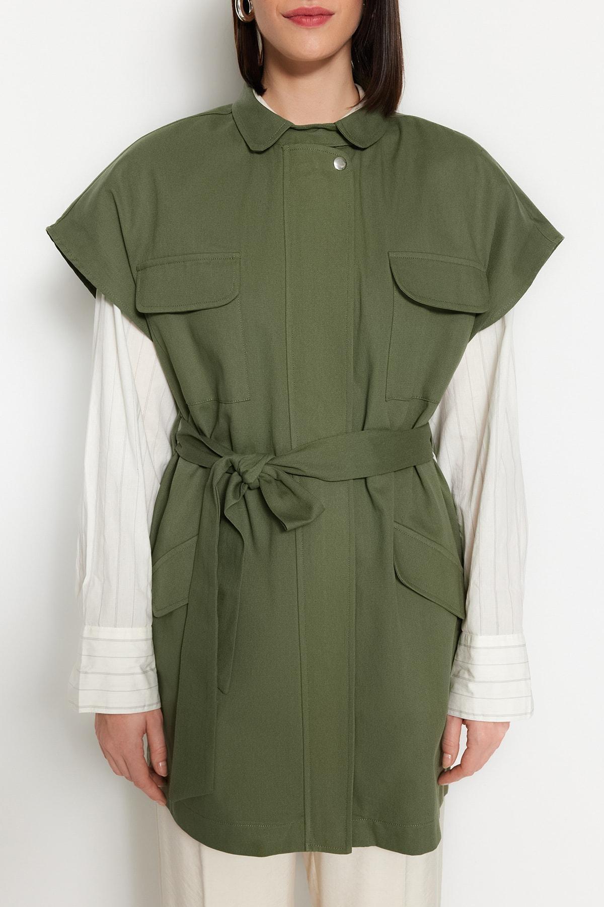 Khaki Shirt Collar Vest, , large image number 2