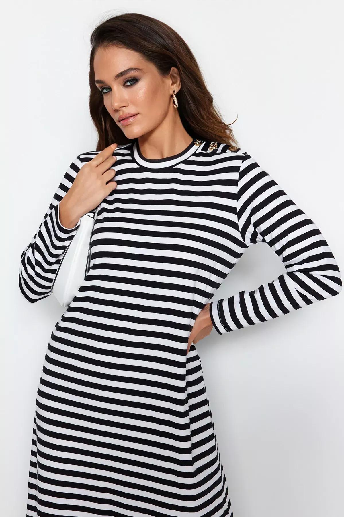 White Striped Dress, White, large image number 2