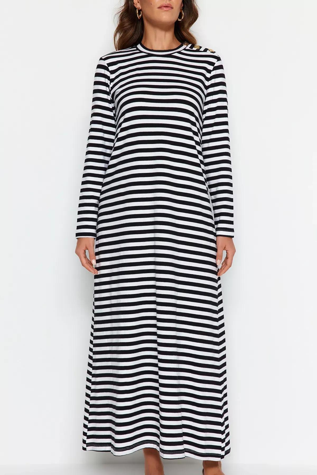 White Striped Dress, White, large image number 3