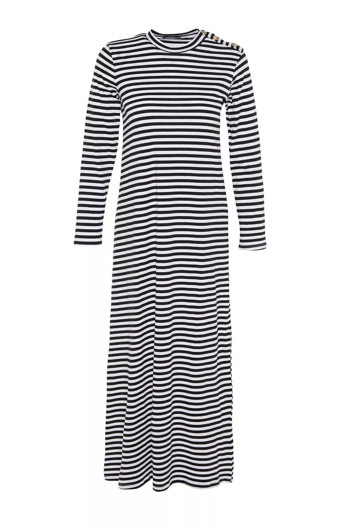 White Striped Dress, White, large image number 5