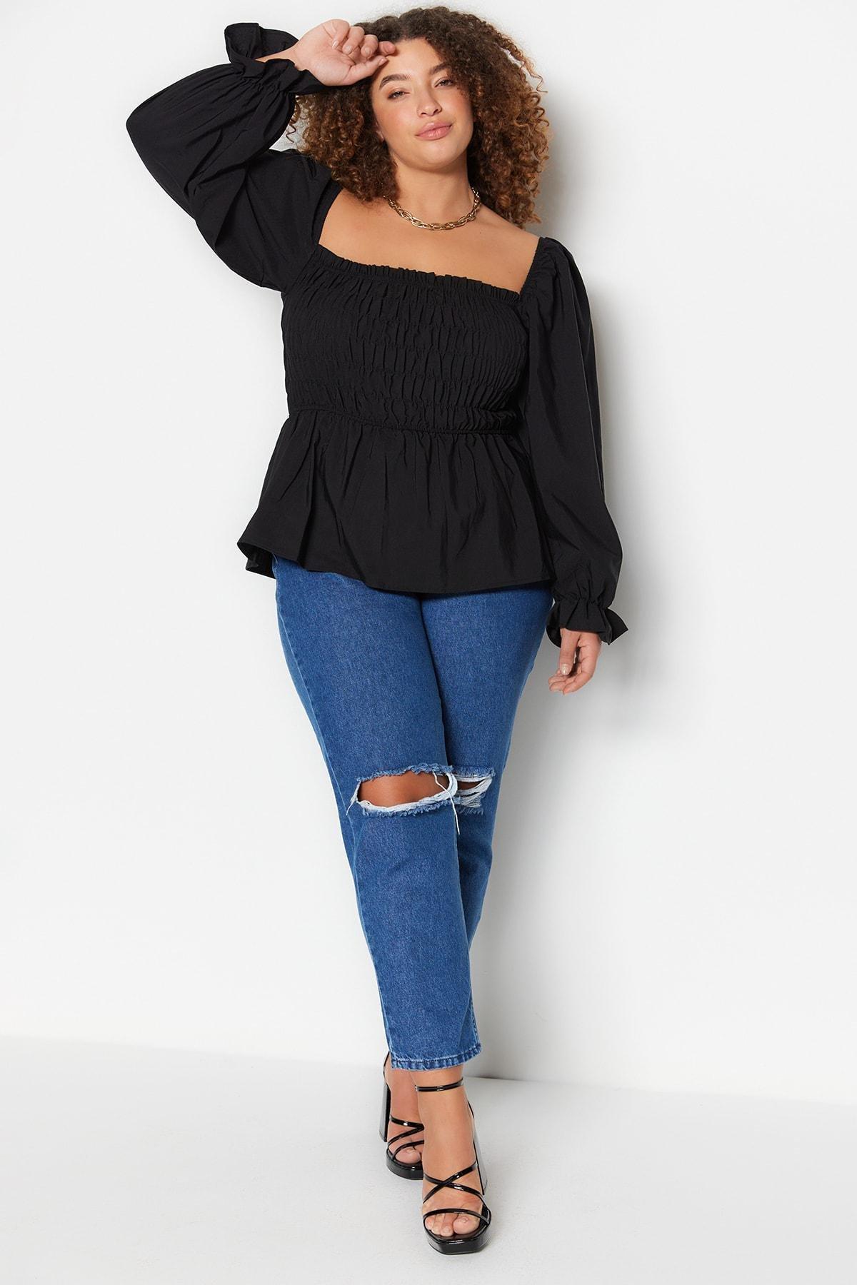 Black Fitted Plus Size Blouse, , large image number 2