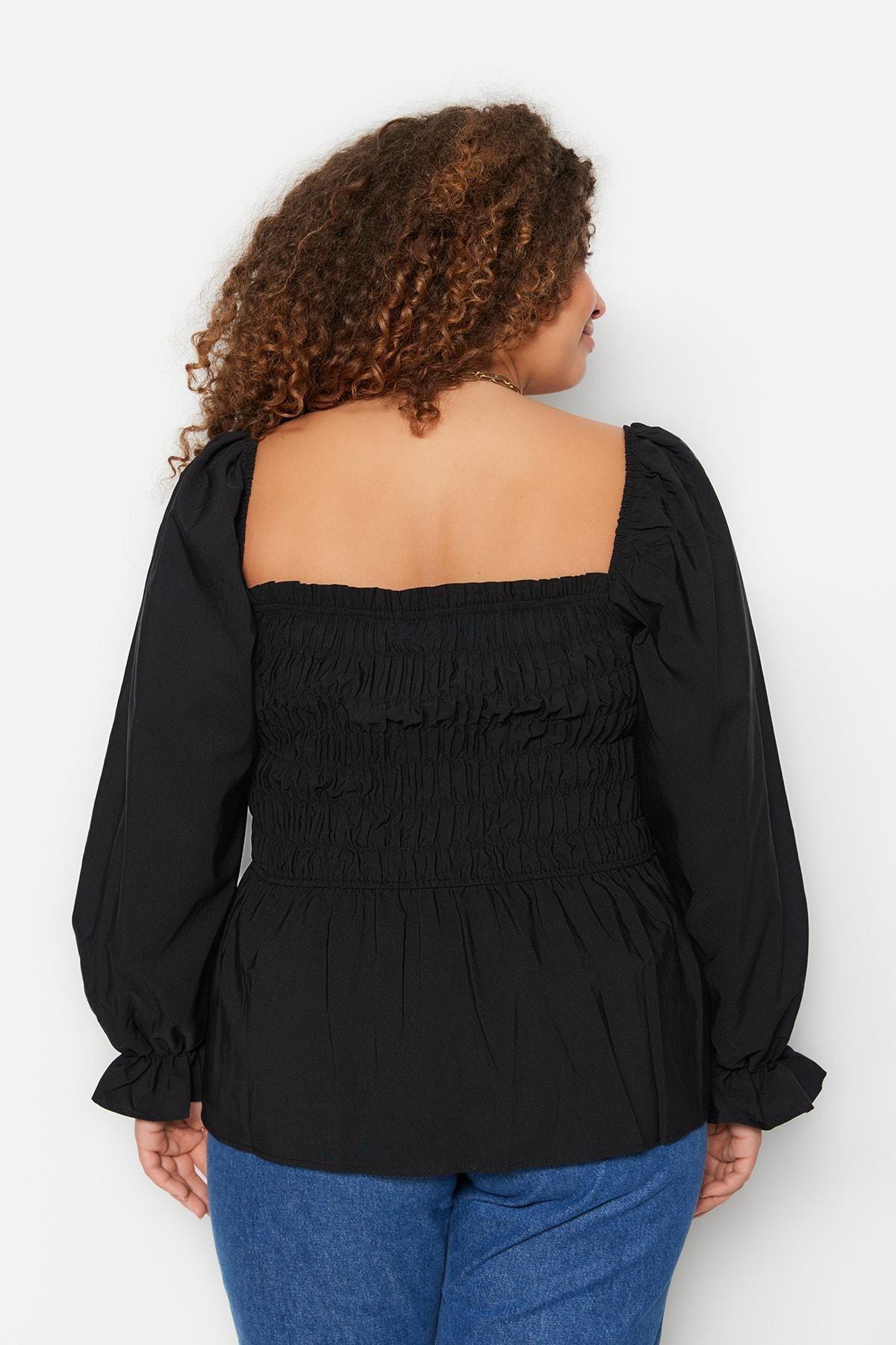 Black Fitted Plus Size Blouse, , large image number 4