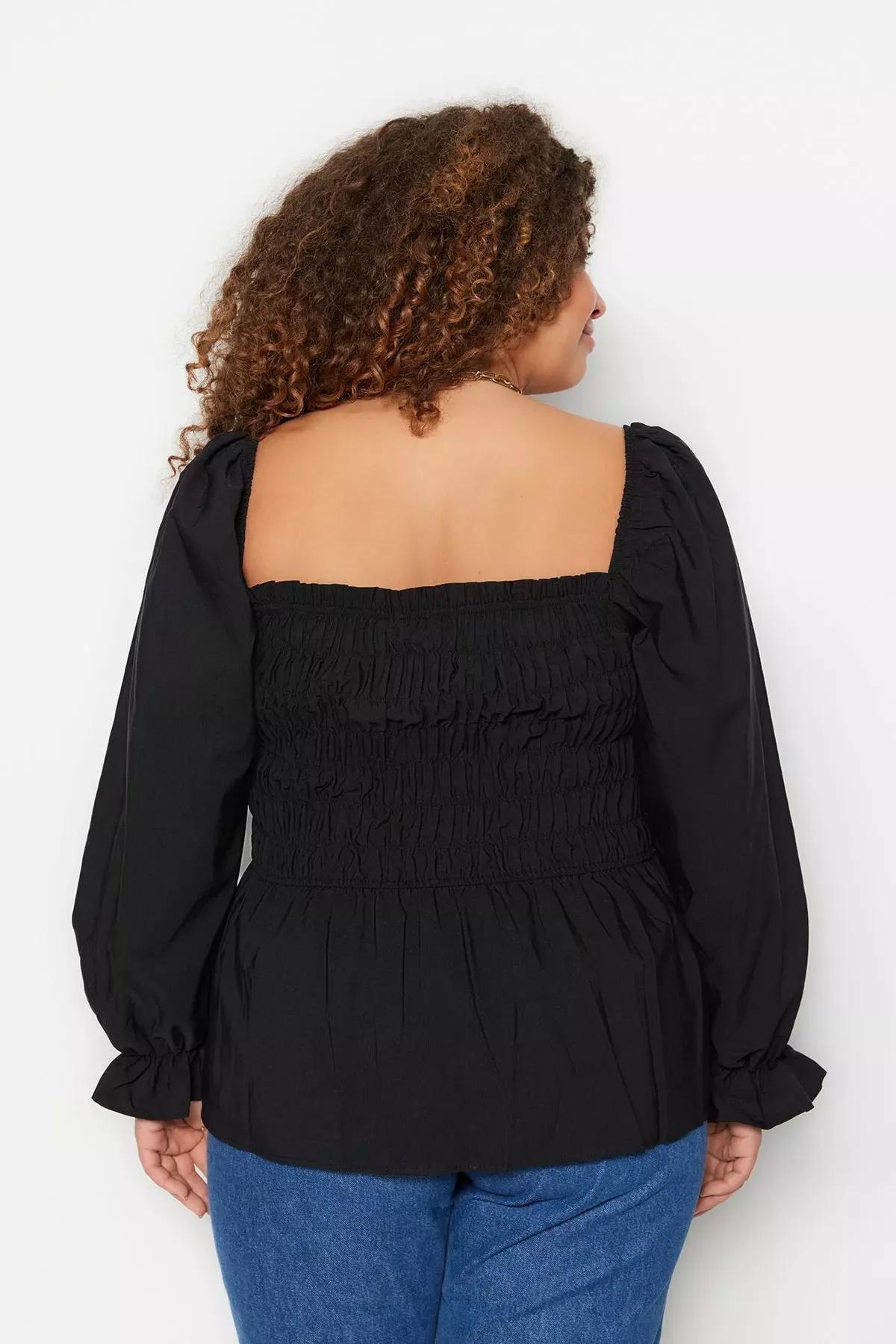Black Fitted Plus Size Blouse, Black, large image number 4