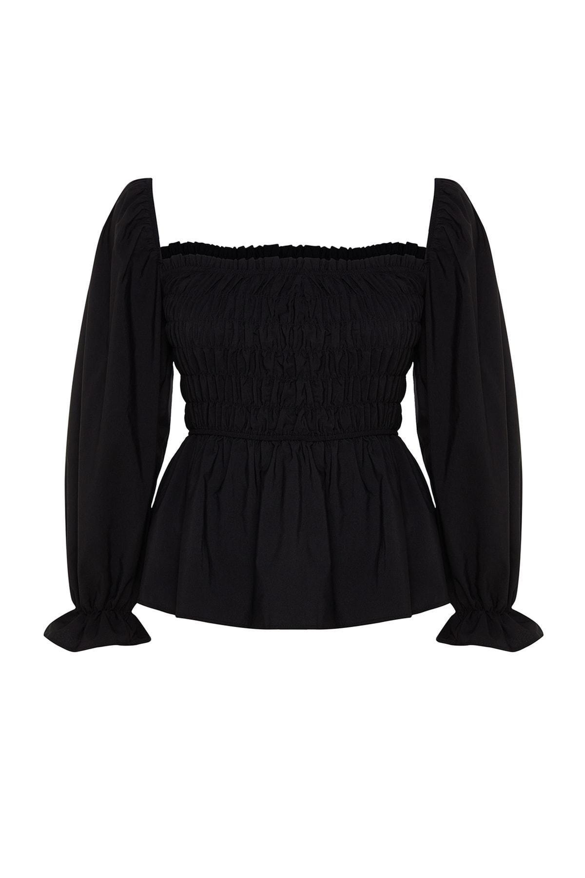 Black Fitted Plus Size Blouse, , large image number 6