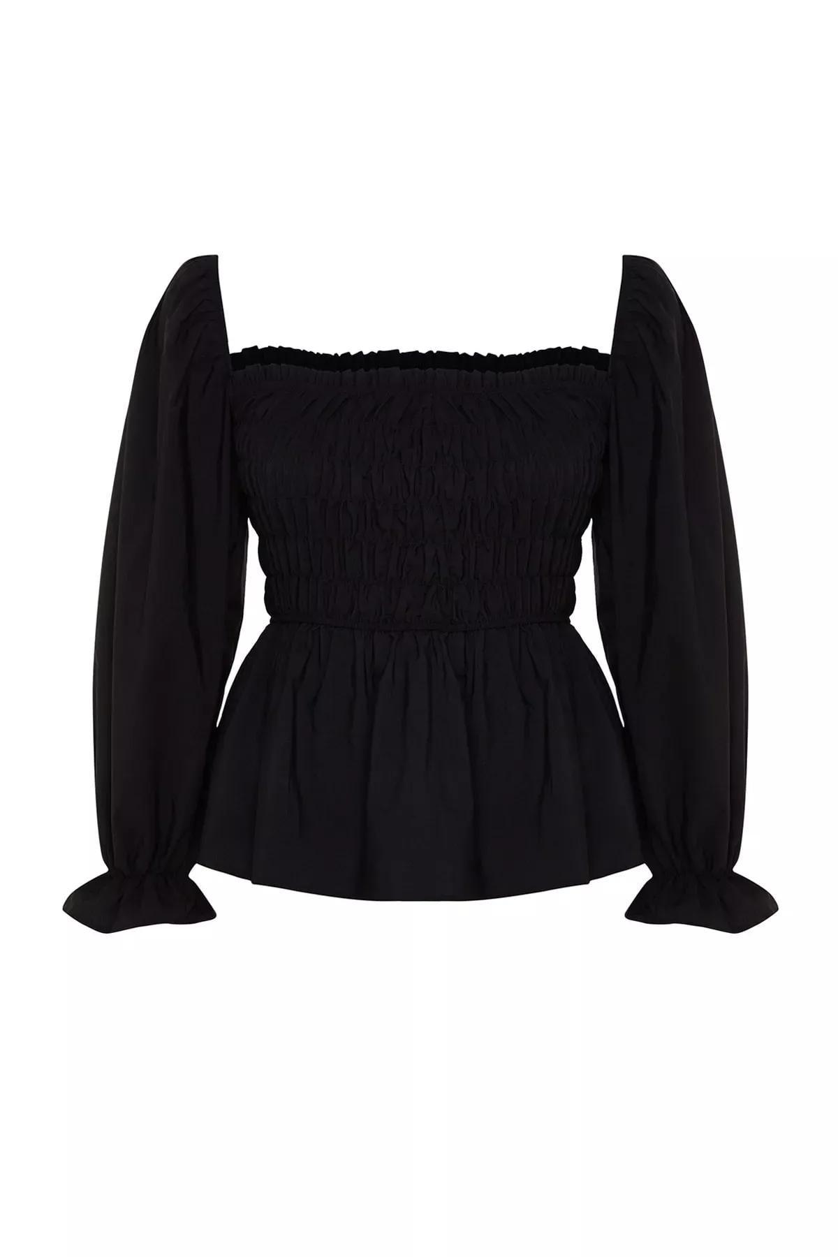 Black Fitted Plus Size Blouse, Black, large image number 6