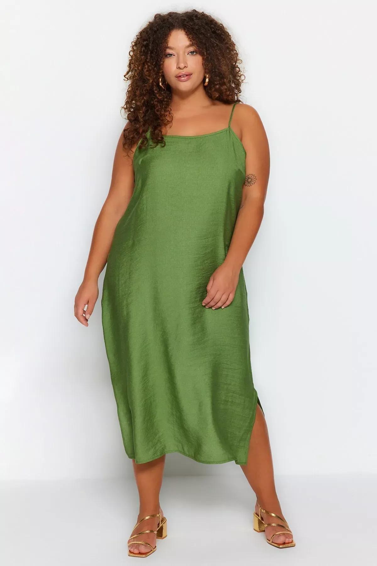 Green Shift Plus Size Dress, Khaki, large image number 1