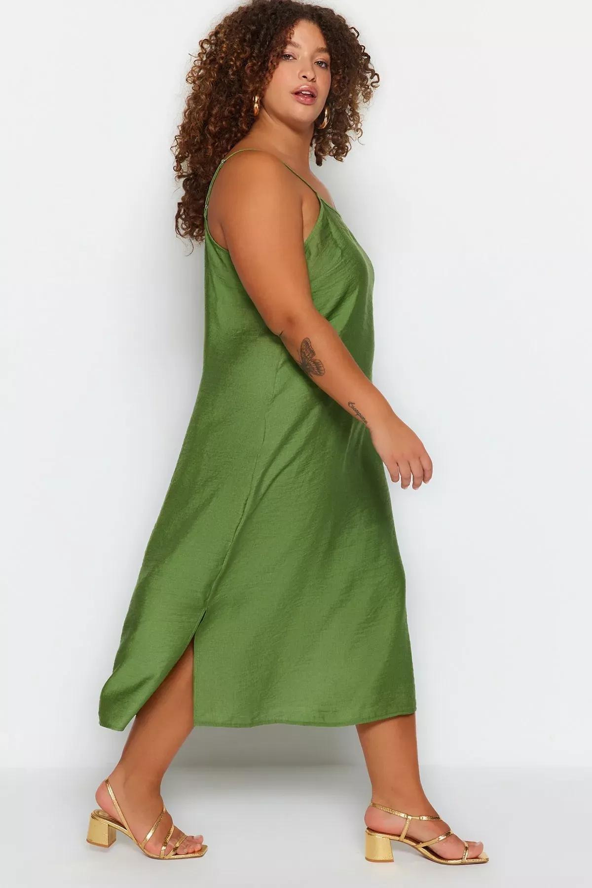 Green Shift Plus Size Dress, Khaki, large image number 2