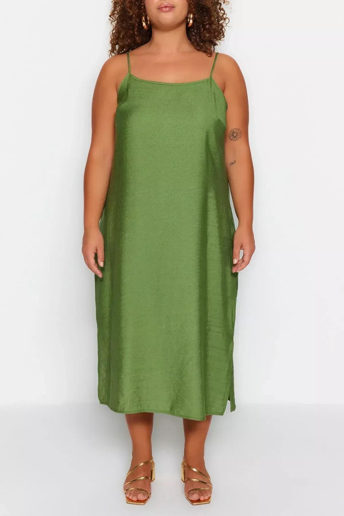 Green Shift Plus Size Dress, Khaki, large image number 4
