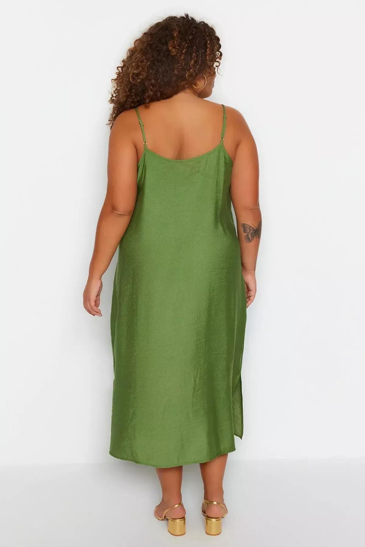 Green Shift Plus Size Dress, Khaki, large image number 5