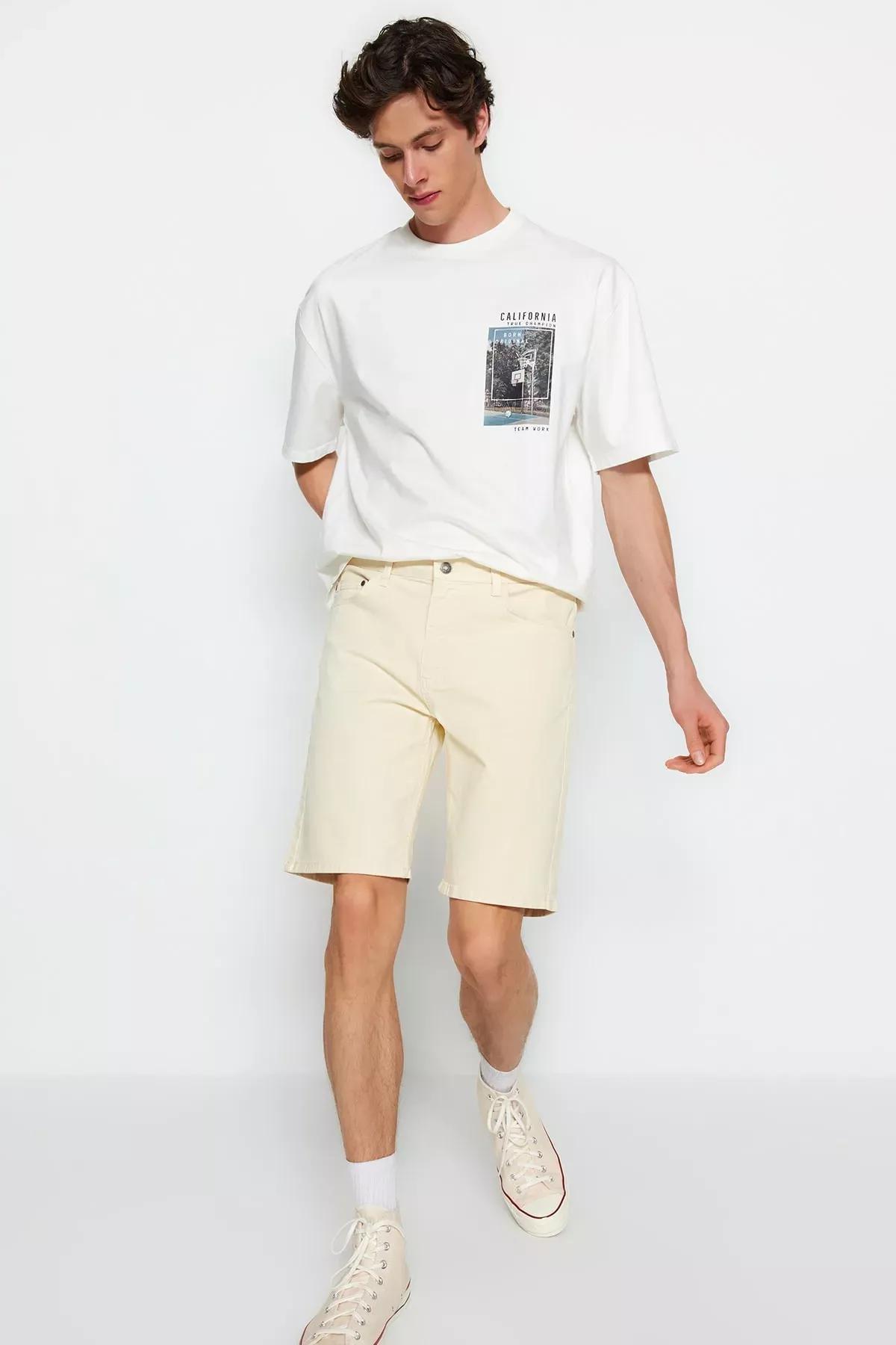 Beige Normal Waist Shorts, Beige, large image number 1