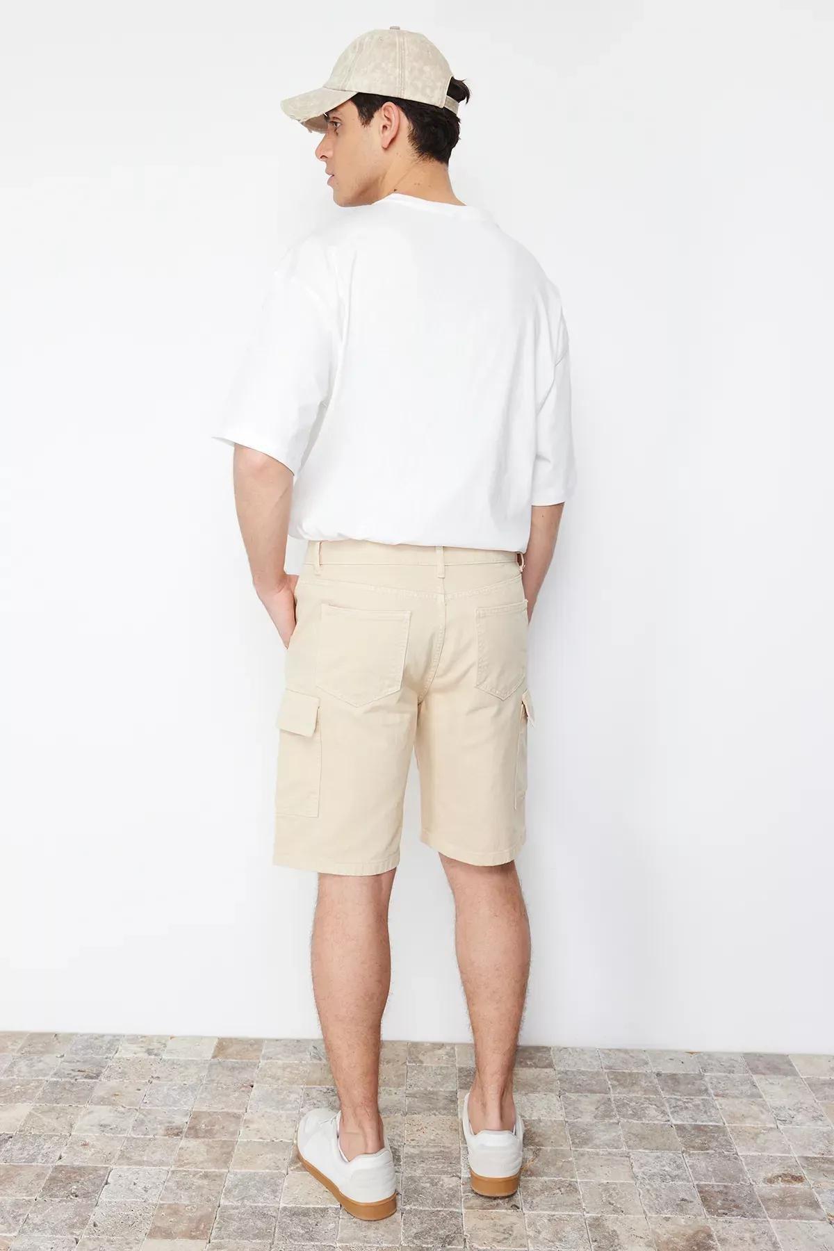 Stone Relaxed Cut Denim Jeans Shorts with Cargo Pocket & Bermuda TMNSS23SR00065, STONE, large image number 3