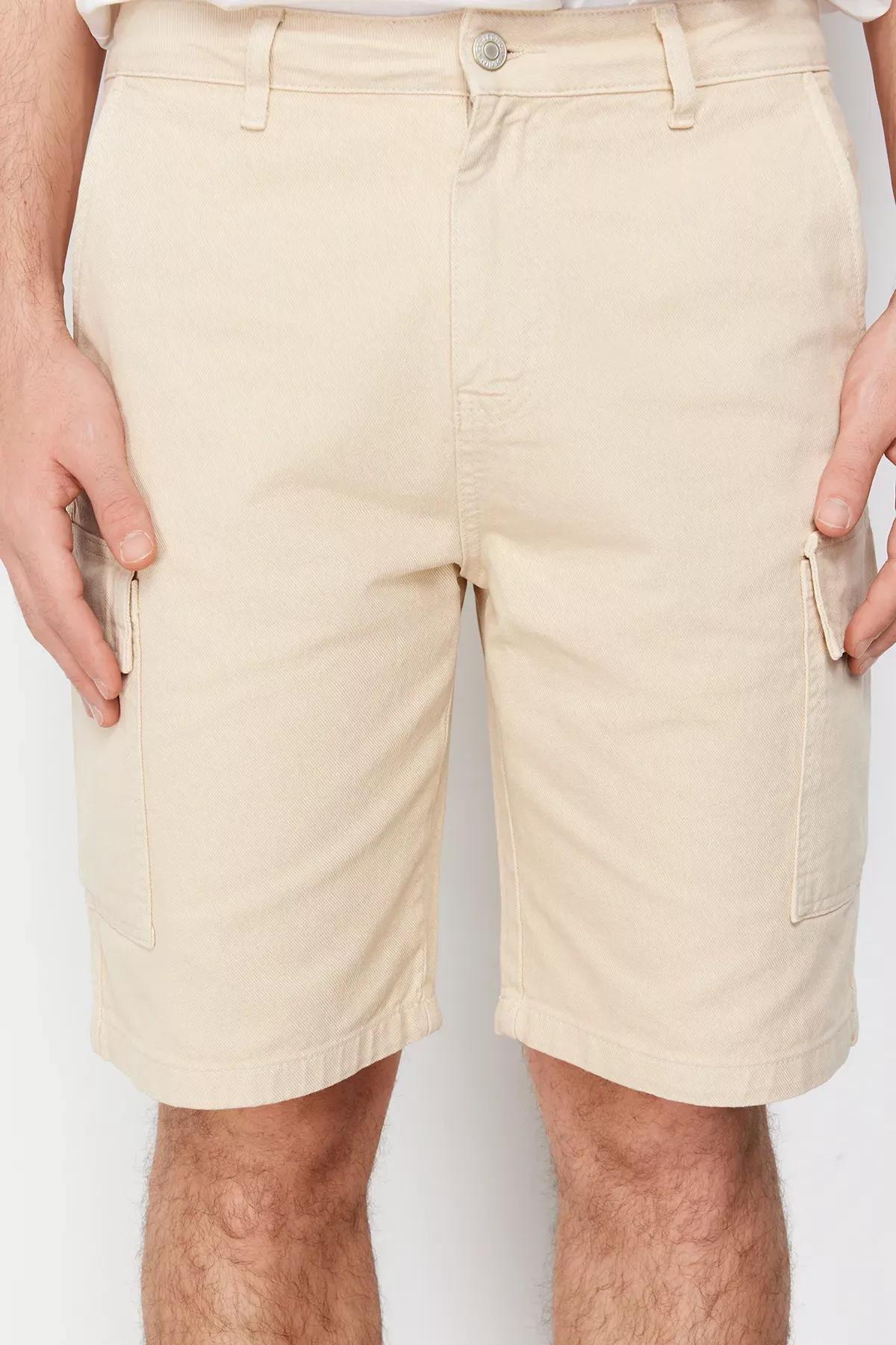 Stone Relaxed Cut Denim Jeans Shorts with Cargo Pocket & Bermuda TMNSS23SR00065, STONE, large image number 4