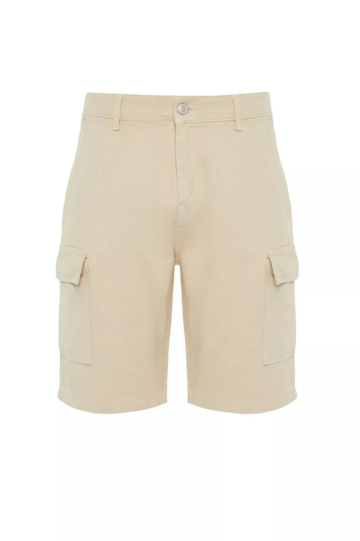 Stone Relaxed Cut Denim Jeans Shorts with Cargo Pocket & Bermuda TMNSS23SR00065, STONE, large image number 5