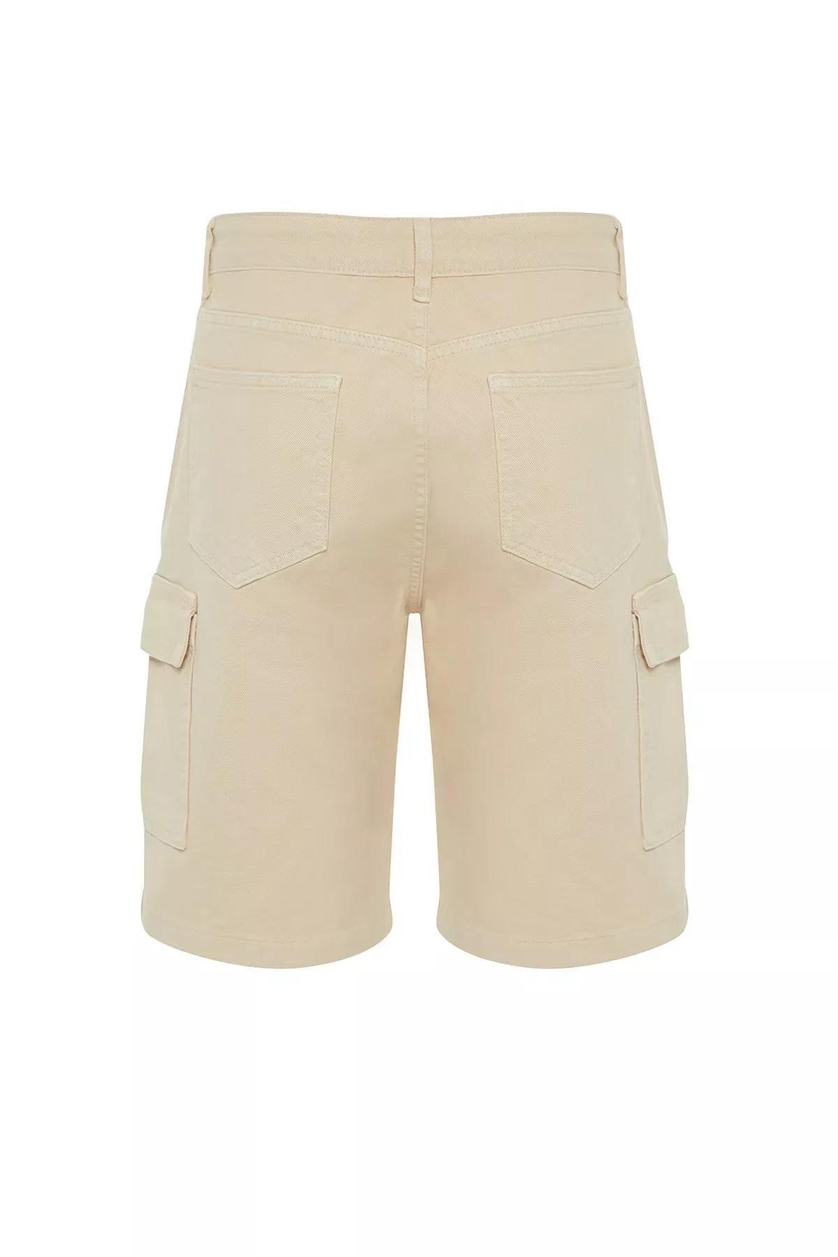 Stone Relaxed Cut Denim Jeans Shorts with Cargo Pocket & Bermuda TMNSS23SR00065, STONE, large image number 6