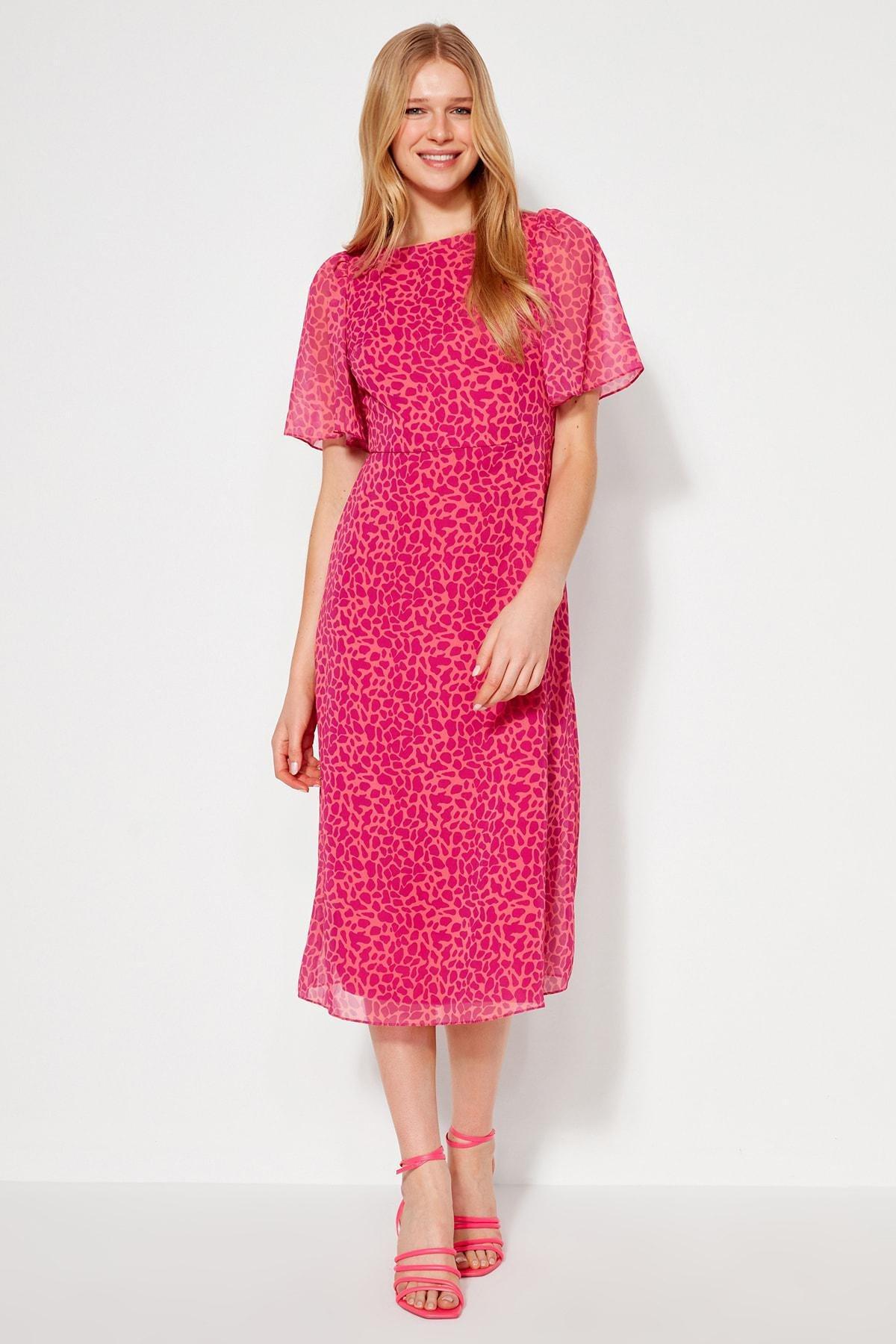Pink Crew Neck A-Line Dress, , large image number 1