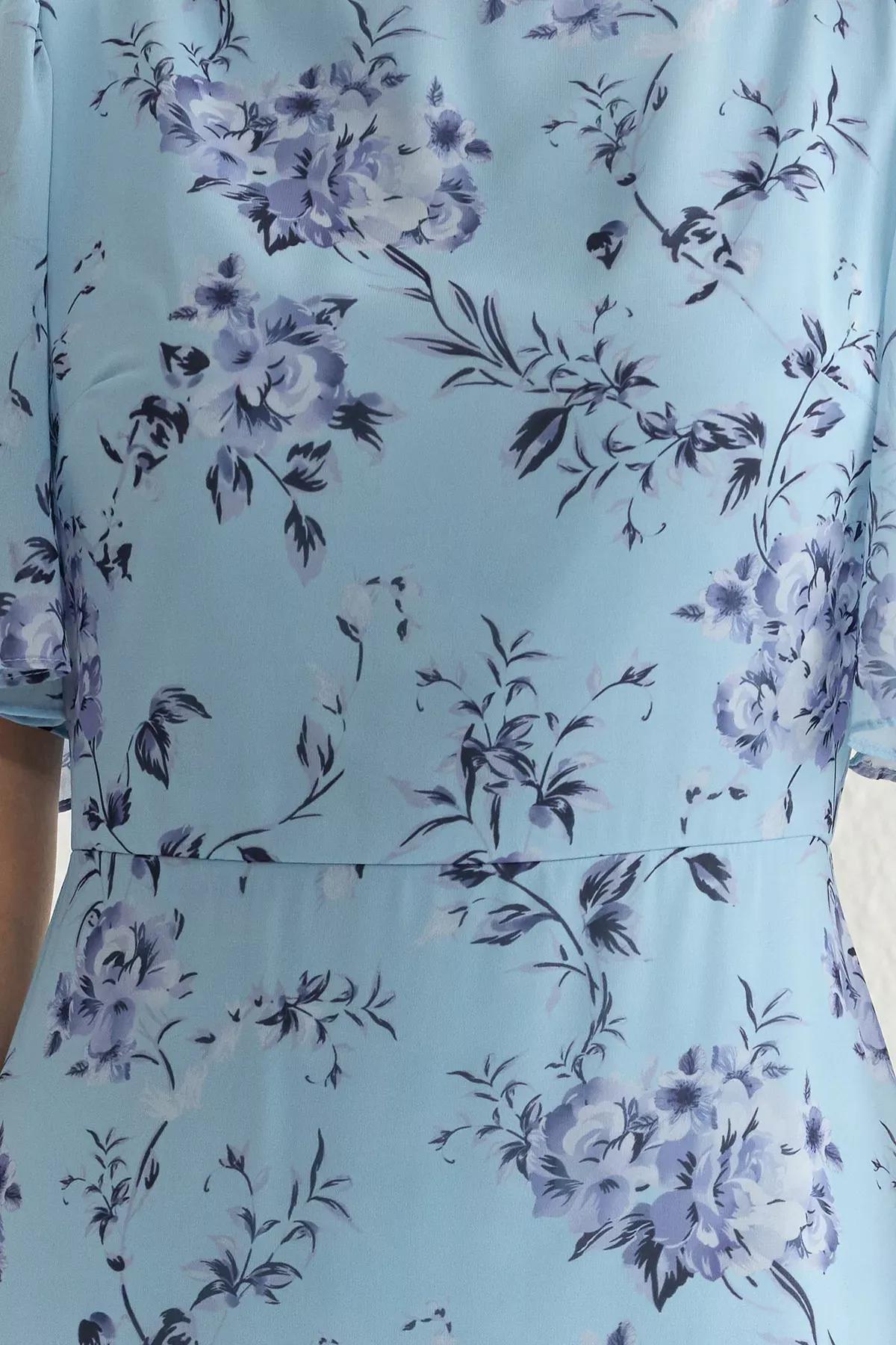 Blue Floral A-Line Midi Lined Dress, , large image number 2