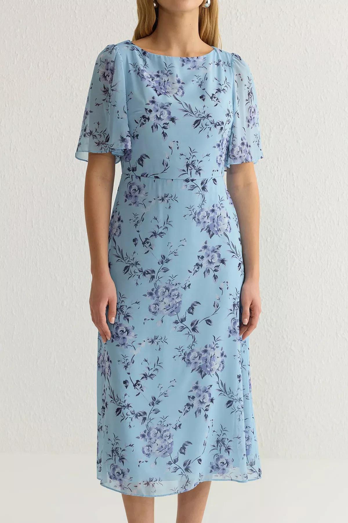 Blue Floral A-Line Midi Lined Dress, , large image number 3