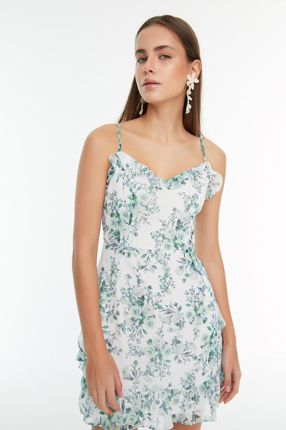 Green A-Line Floral Mini Dress, , large image number 1