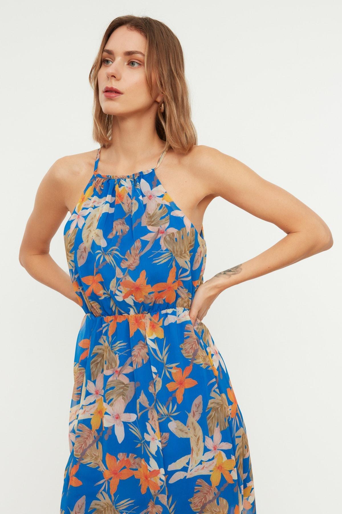 Navy A-Line Maxi Floral Pattern Dress, , large image number 2