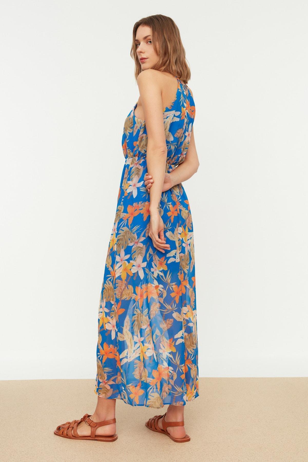 Navy A-Line Maxi Floral Pattern Dress, , large image number 4