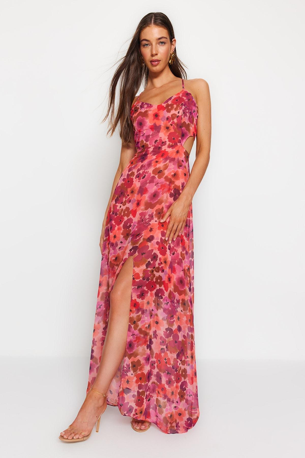 Red Slit Detailed Woven Dress, , large image number 2