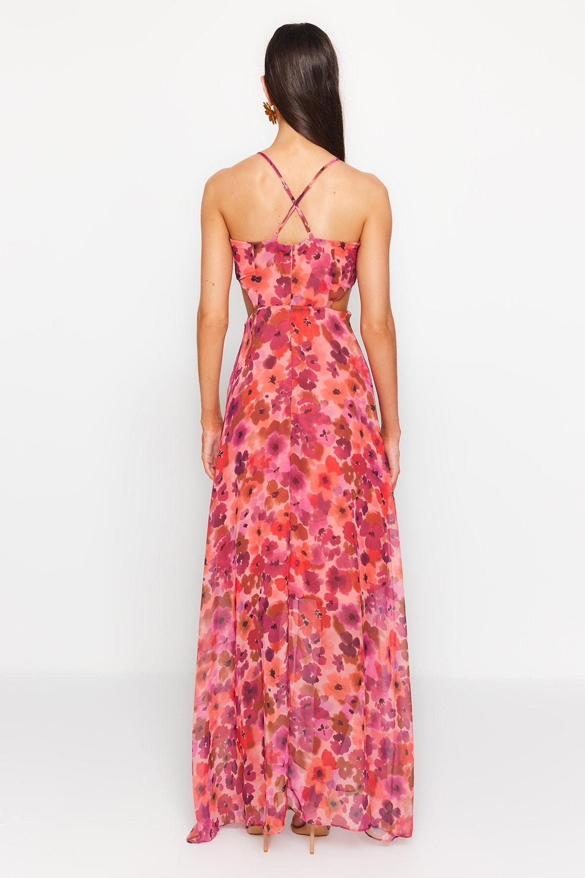 Red Slit Detailed Woven Dress, , large image number 6
