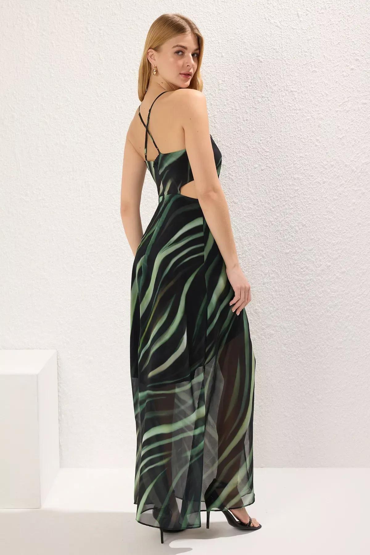 Green A-Line Detailed Maxi Dress, , large image number 3