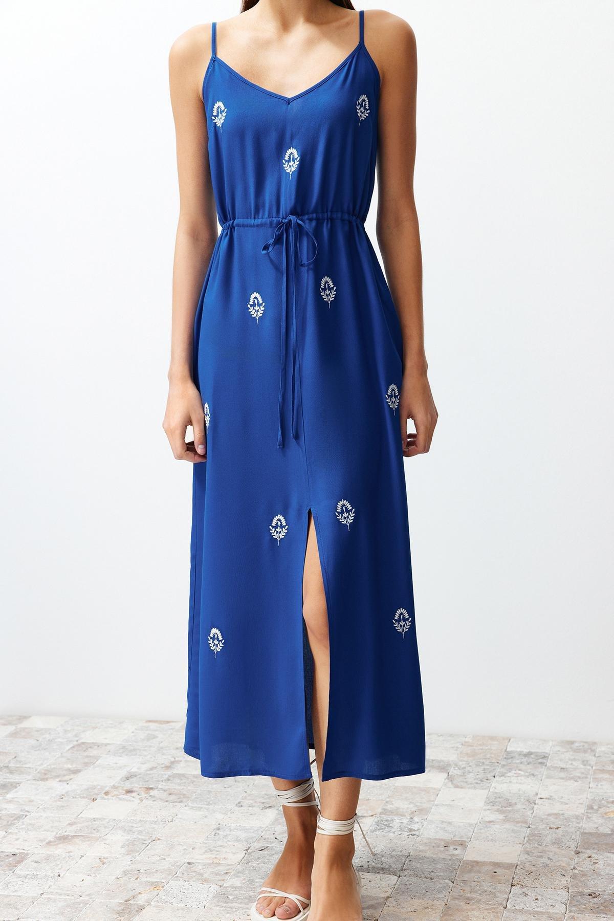 Indigo Embroidered Skater Midi Dress, , large image number 3