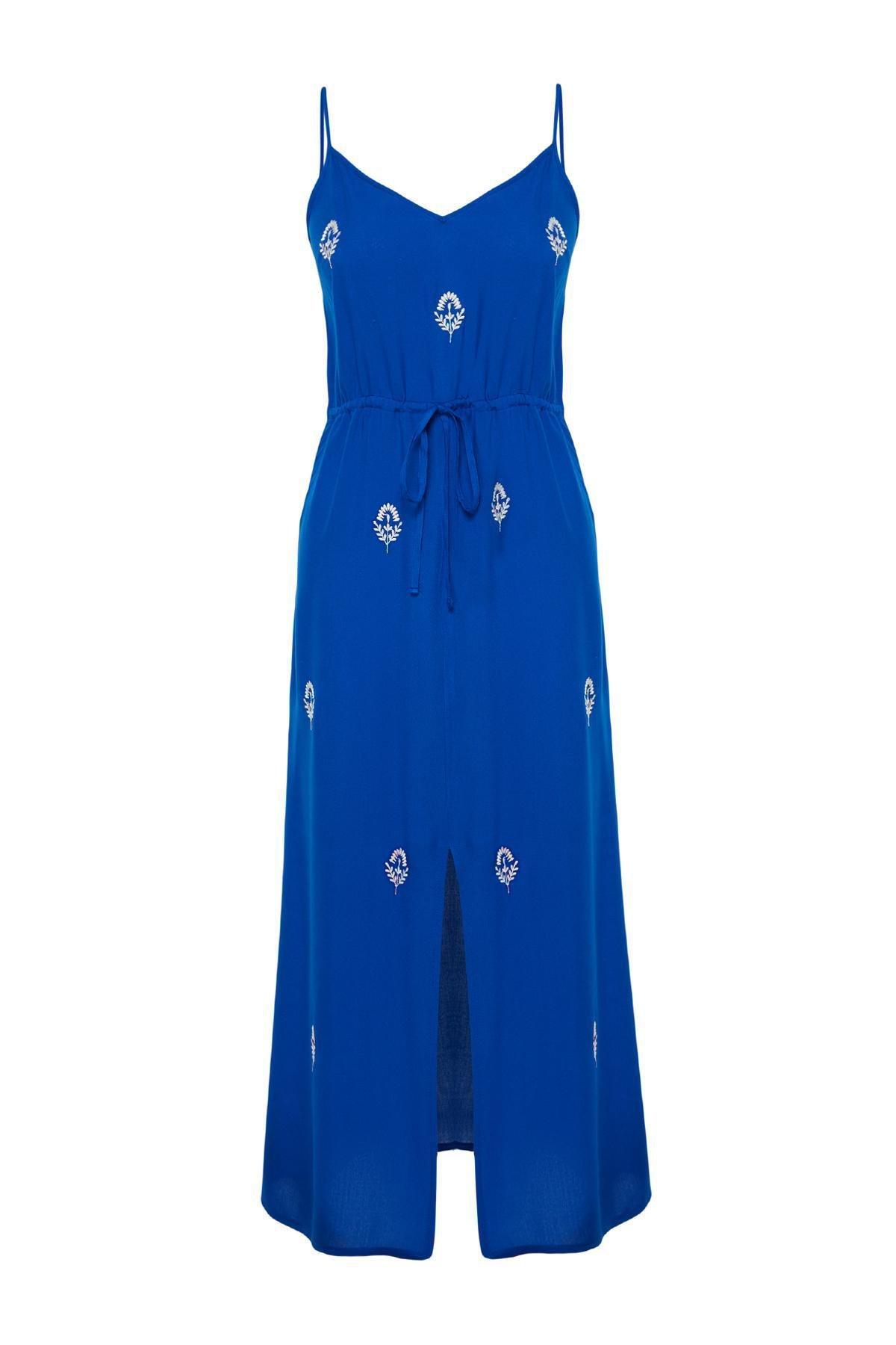 Indigo Embroidered Skater Midi Dress, , large image number 4